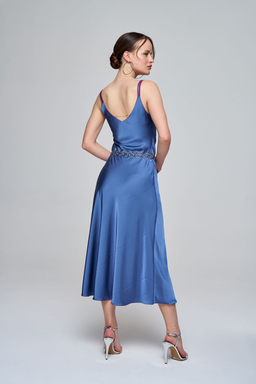 Zeynep Kaya-Çift Taraflı Saten Fuşya/indigo Mavisi Elbise-Elbise-2-Milagron.com