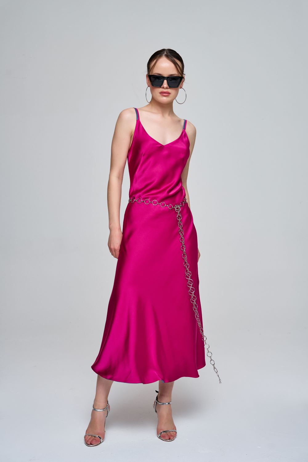 Zeynep Kaya-Çift Taraflı Saten Fuşya/indigo Mavisi Elbise-Elbise-4-Milagron.com