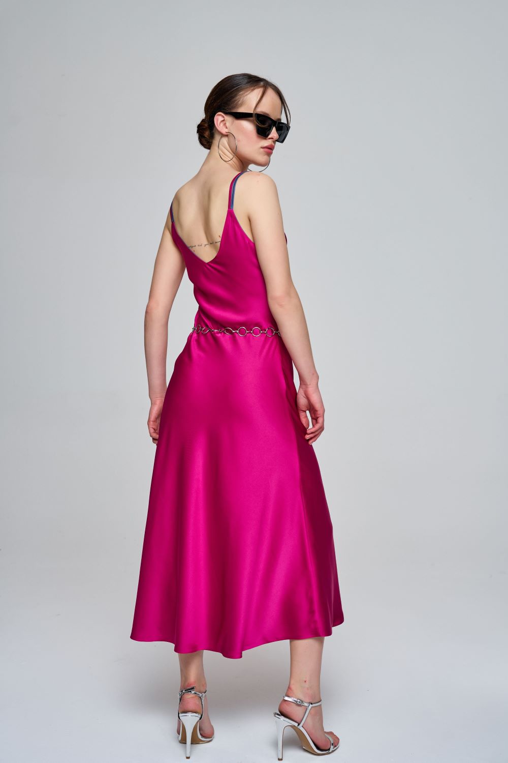 Zeynep Kaya-Çift Taraflı Saten Fuşya/indigo Mavisi Elbise-Elbise-6-Milagron.com