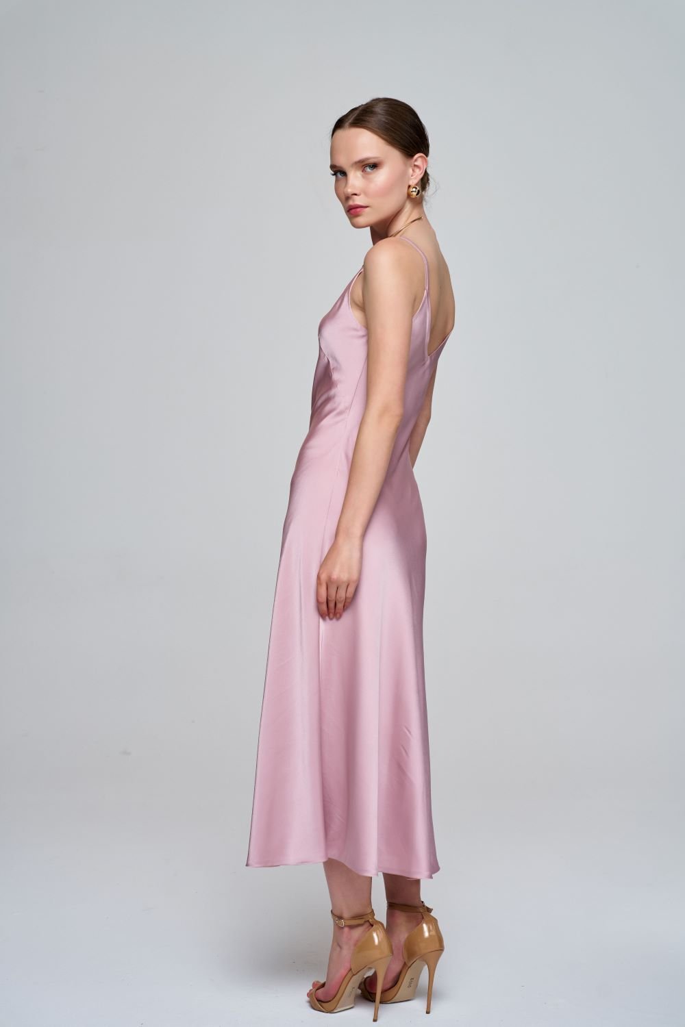 Zeynep Kaya-Çift Taraflı Saten Somon/pudra Pembesi Elbise-Elbise-5-Milagron.com