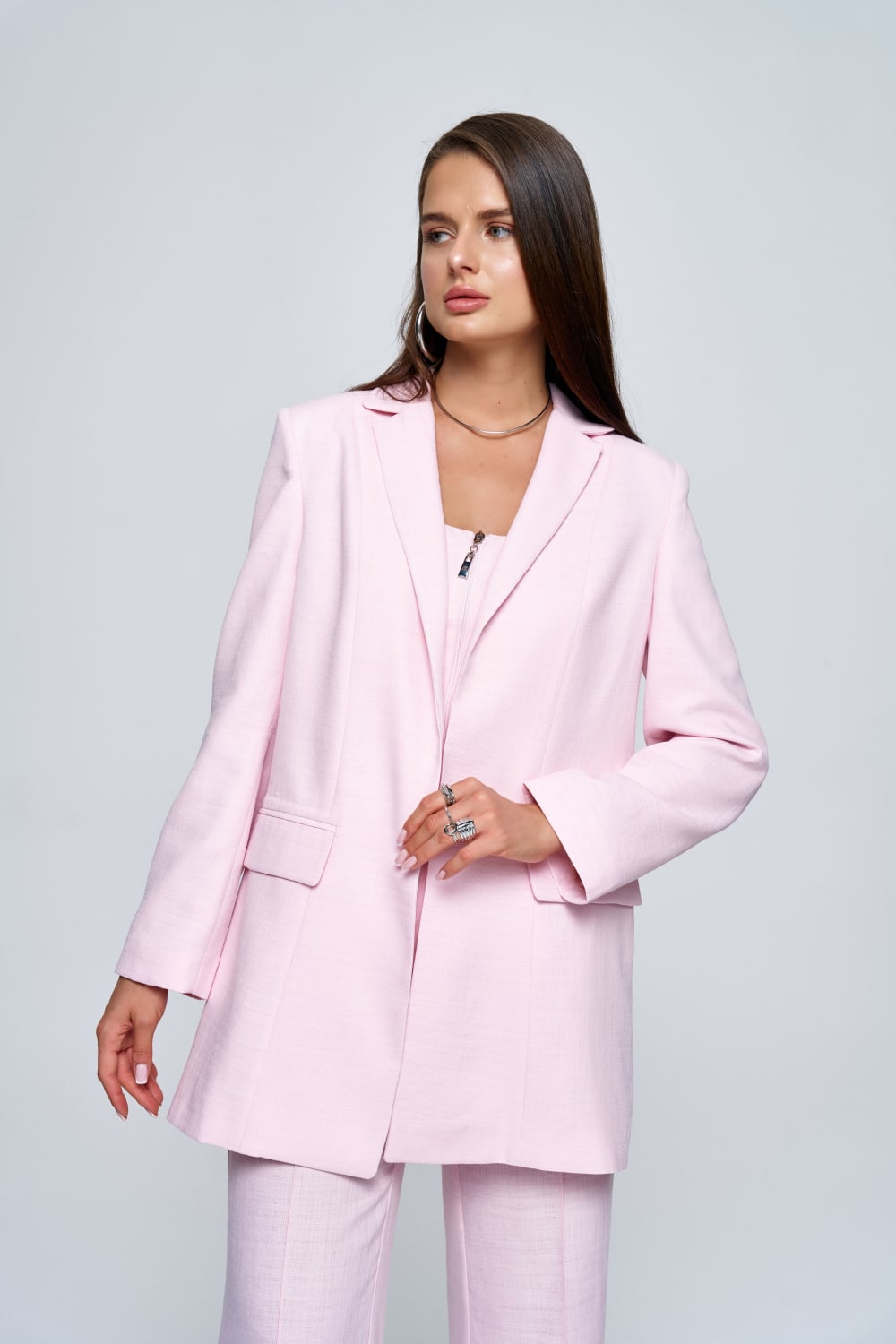 Zeynep Kaya-Keten Cep Kapaklı Pembe Blazer Ceket-Ceket-3-Milagron.com