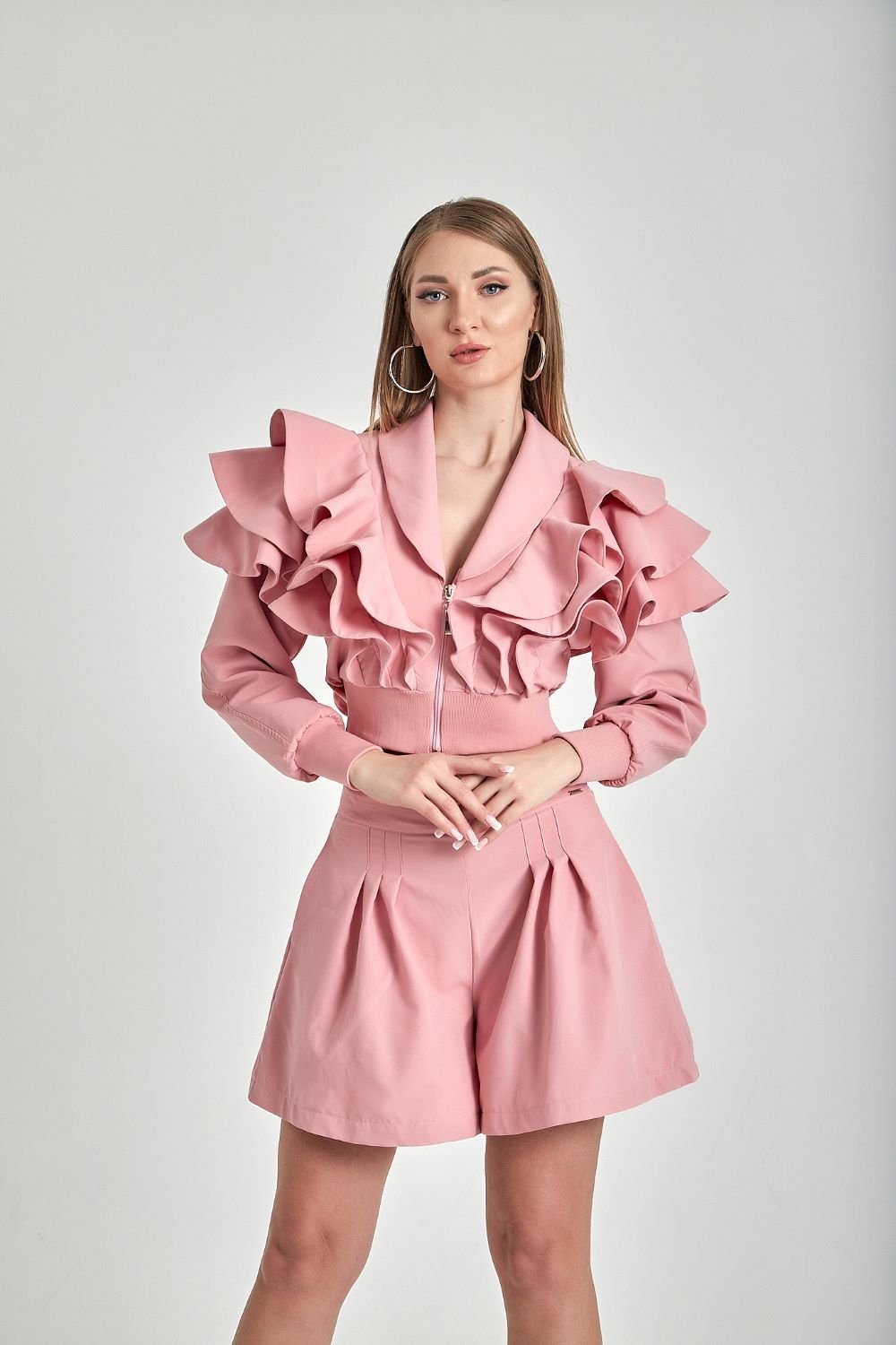 Zeynep Kaya-Kısa Volanlı Pembe Ceket-Ceket-1-Milagron.com