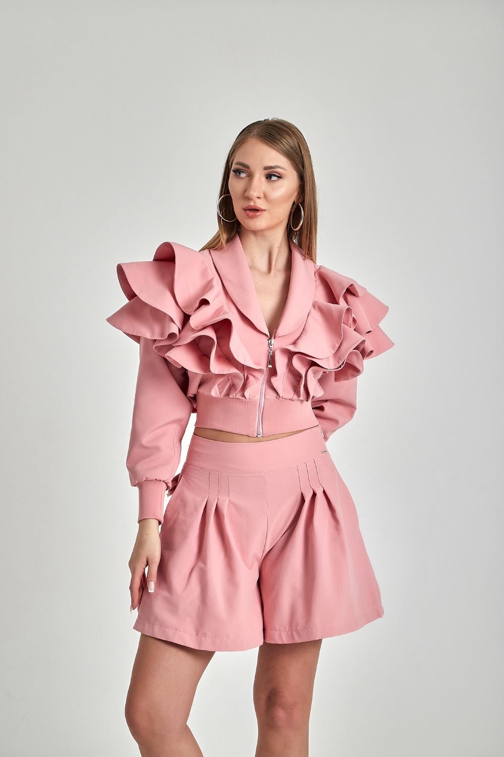 Zeynep Kaya-Kısa Volanlı Pembe Ceket-Ceket-3-Milagron.com