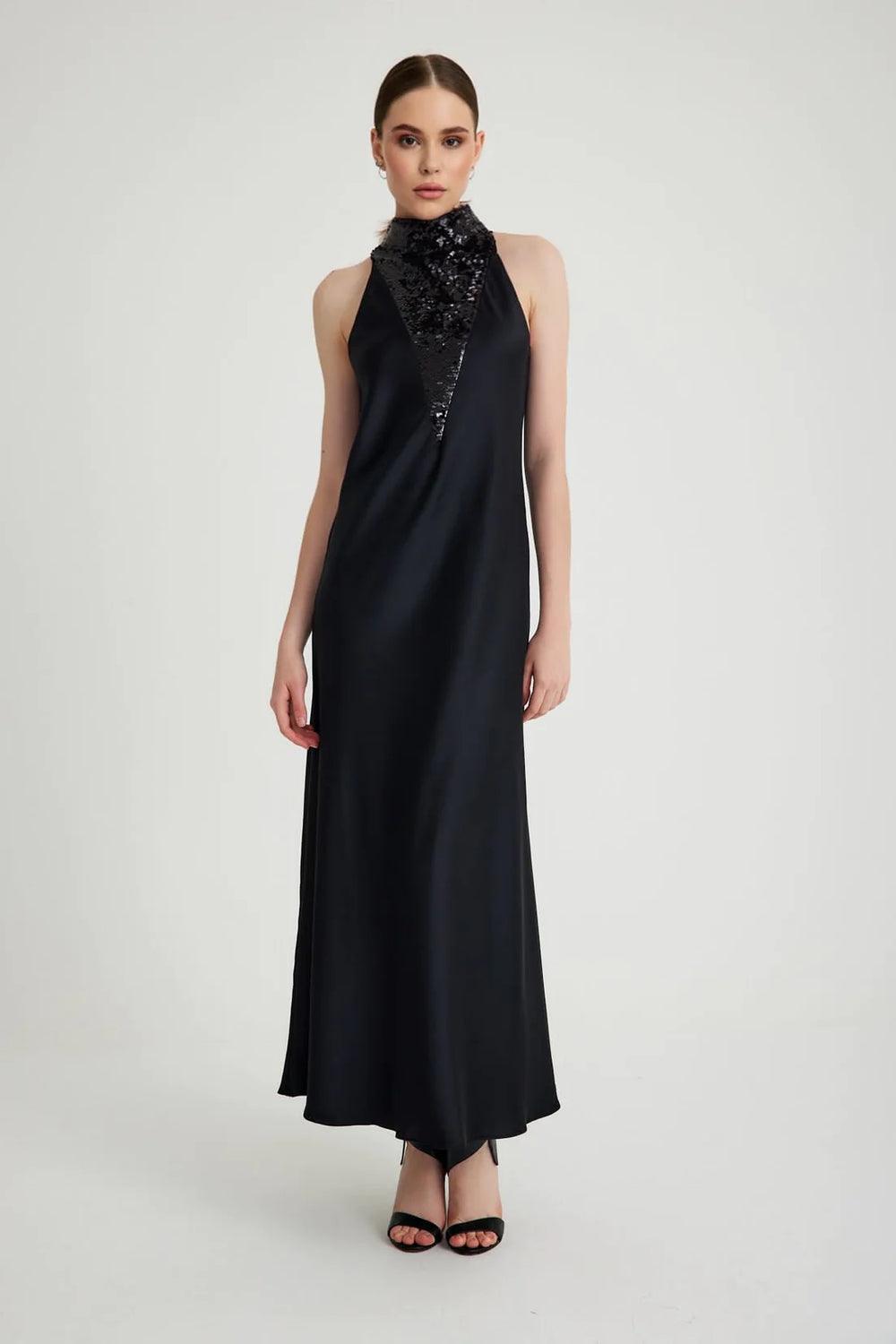 Zeynep Mayruk-Swan Dress Black-Elbise-1-Milagron.com
