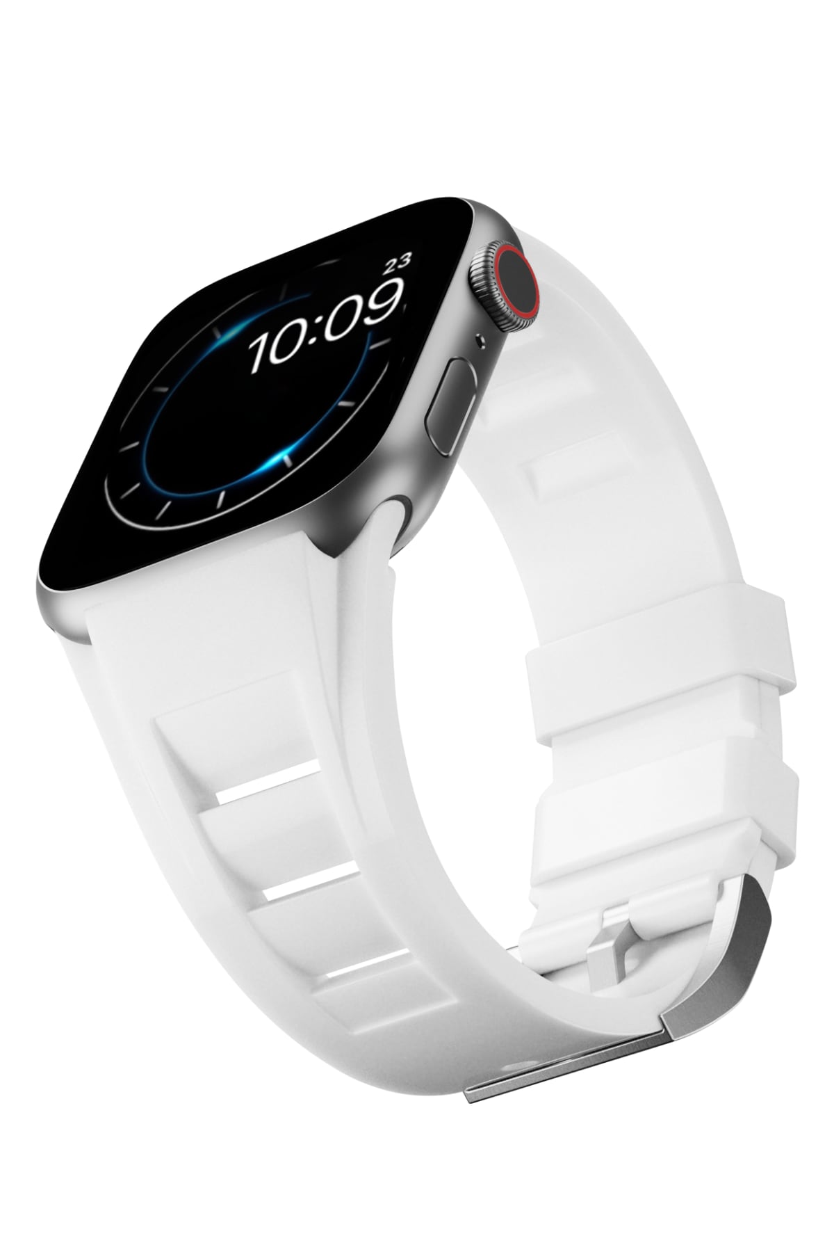 Apple Watch Ultra Uyumlu Terraflex Rubber Gümüş Tokalı Beyaz Kordon