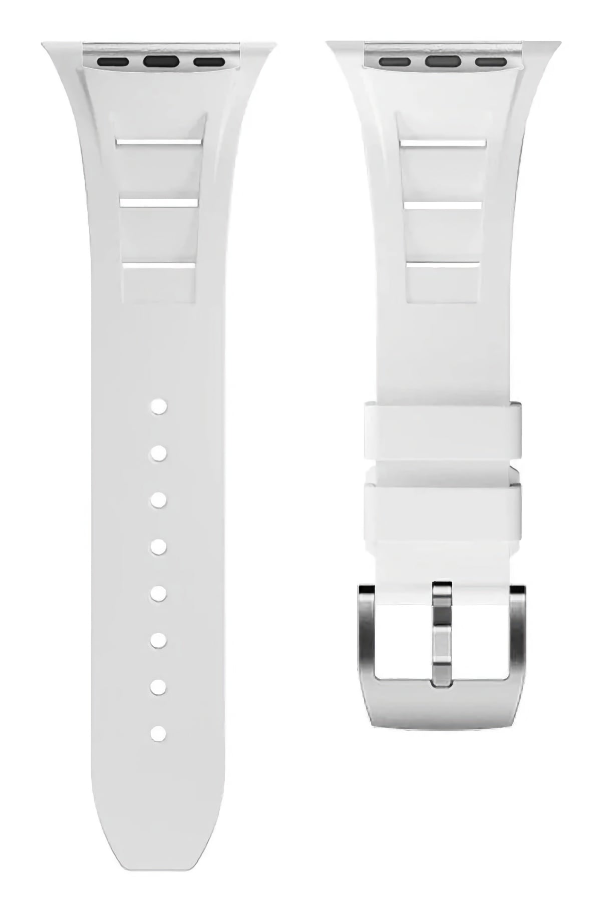 Apple Watch Ultra Uyumlu Terraflex Rubber Gümüş Tokalı Beyaz Kordon