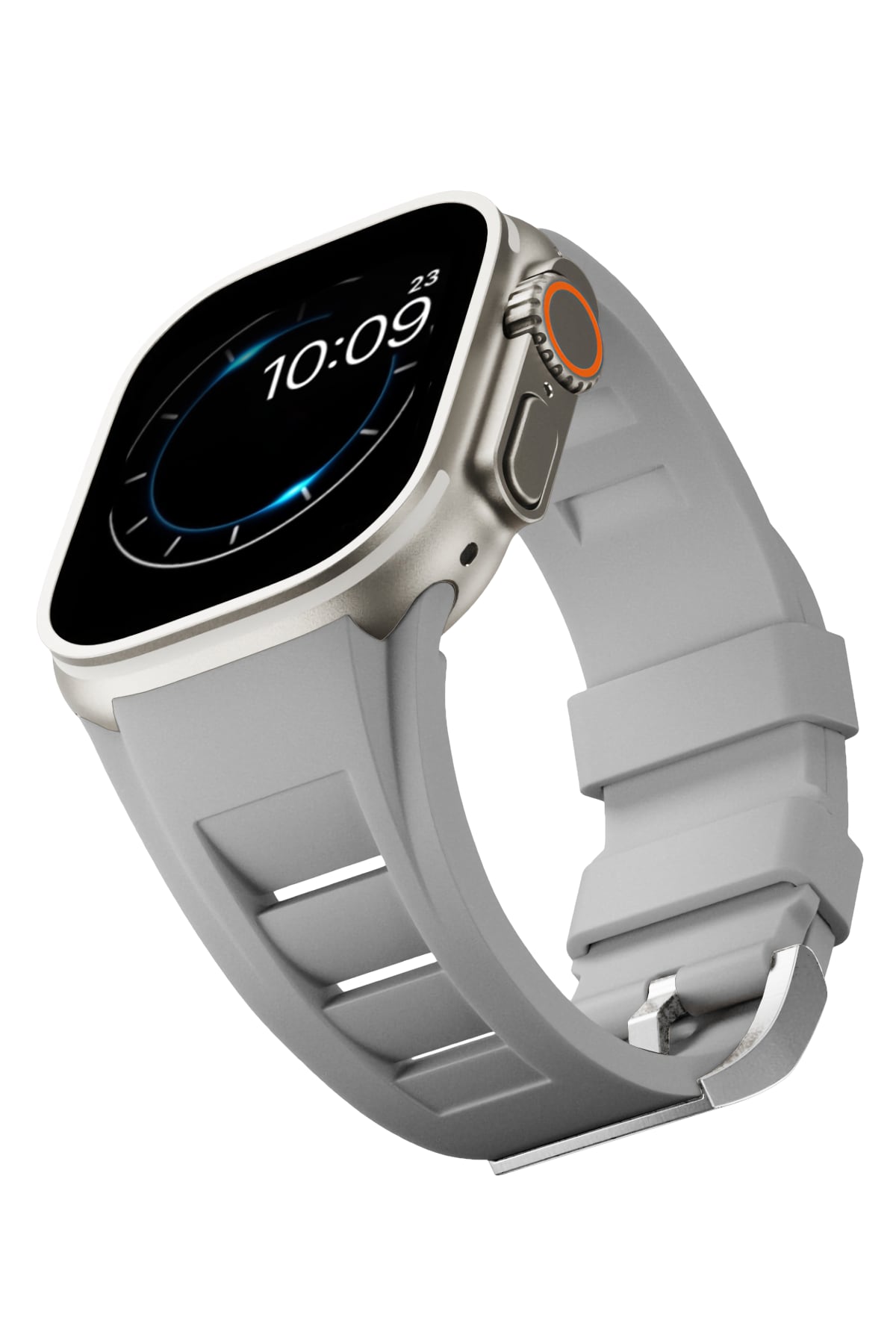 Apple Watch Ultra Uyumlu Terraflex Rubber Gümüş Tokalı Gri Kordon
