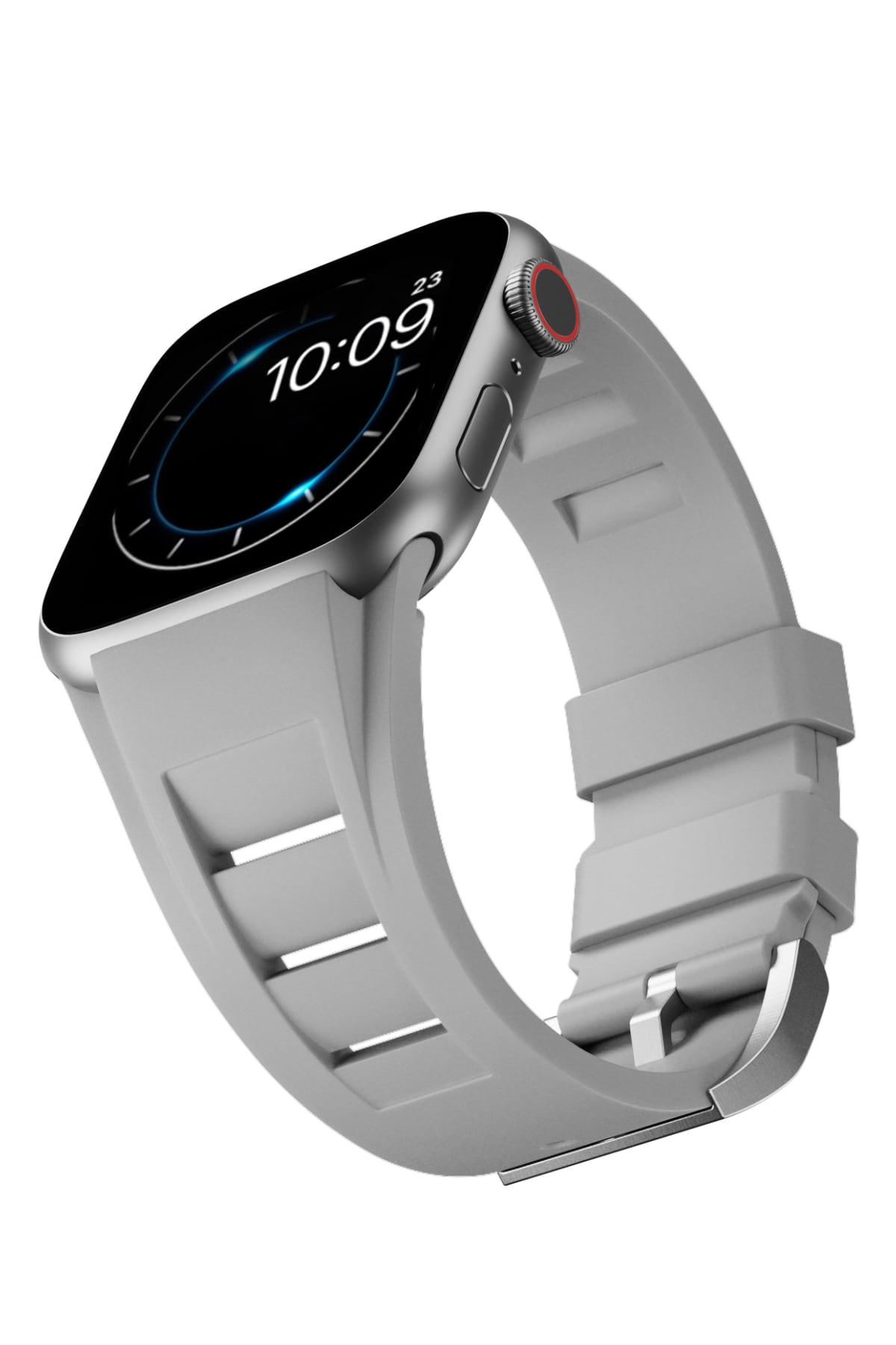 Apple Watch Ultra Uyumlu Terraflex Rubber Gümüş Tokalı Gri Kordon