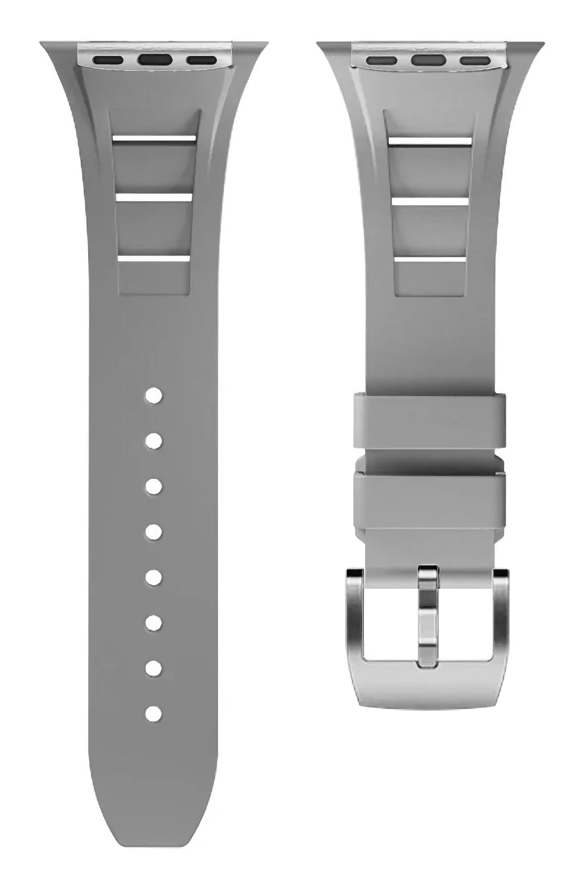 Apple Watch Ultra Uyumlu Terraflex Rubber Gümüş Tokalı Gri Kordon