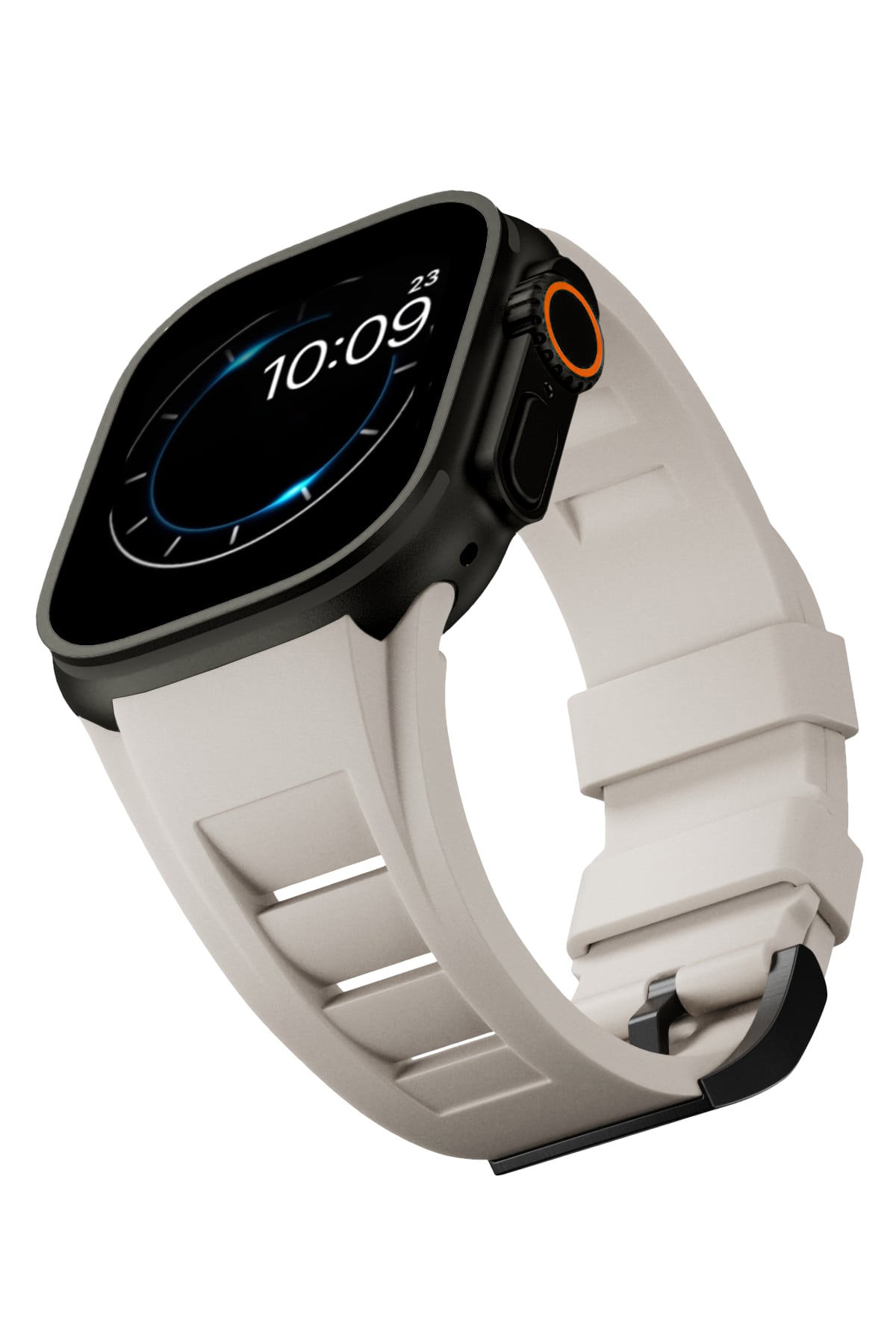 Apple Watch Ultra Uyumlu Terraflex Rubber Siyah Tokalı Bej Kordon