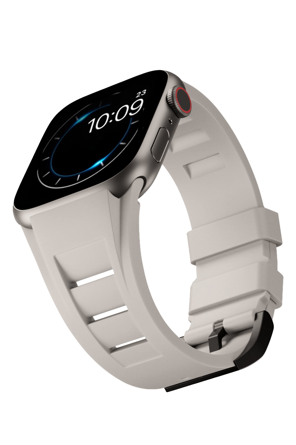 Apple Watch Ultra Uyumlu Terraflex Rubber Siyah Tokalı Bej Kordon