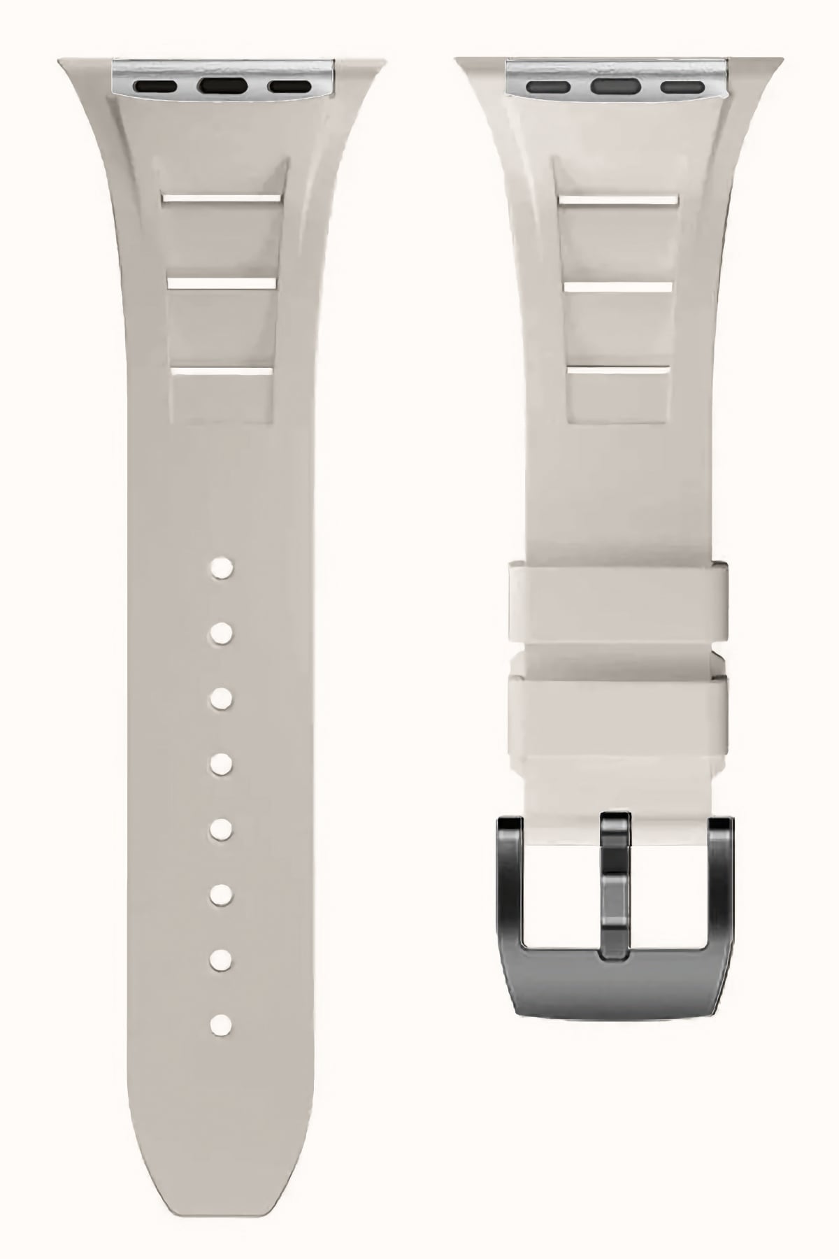 Apple Watch Ultra Uyumlu Terraflex Rubber Siyah Tokalı Bej Kordon