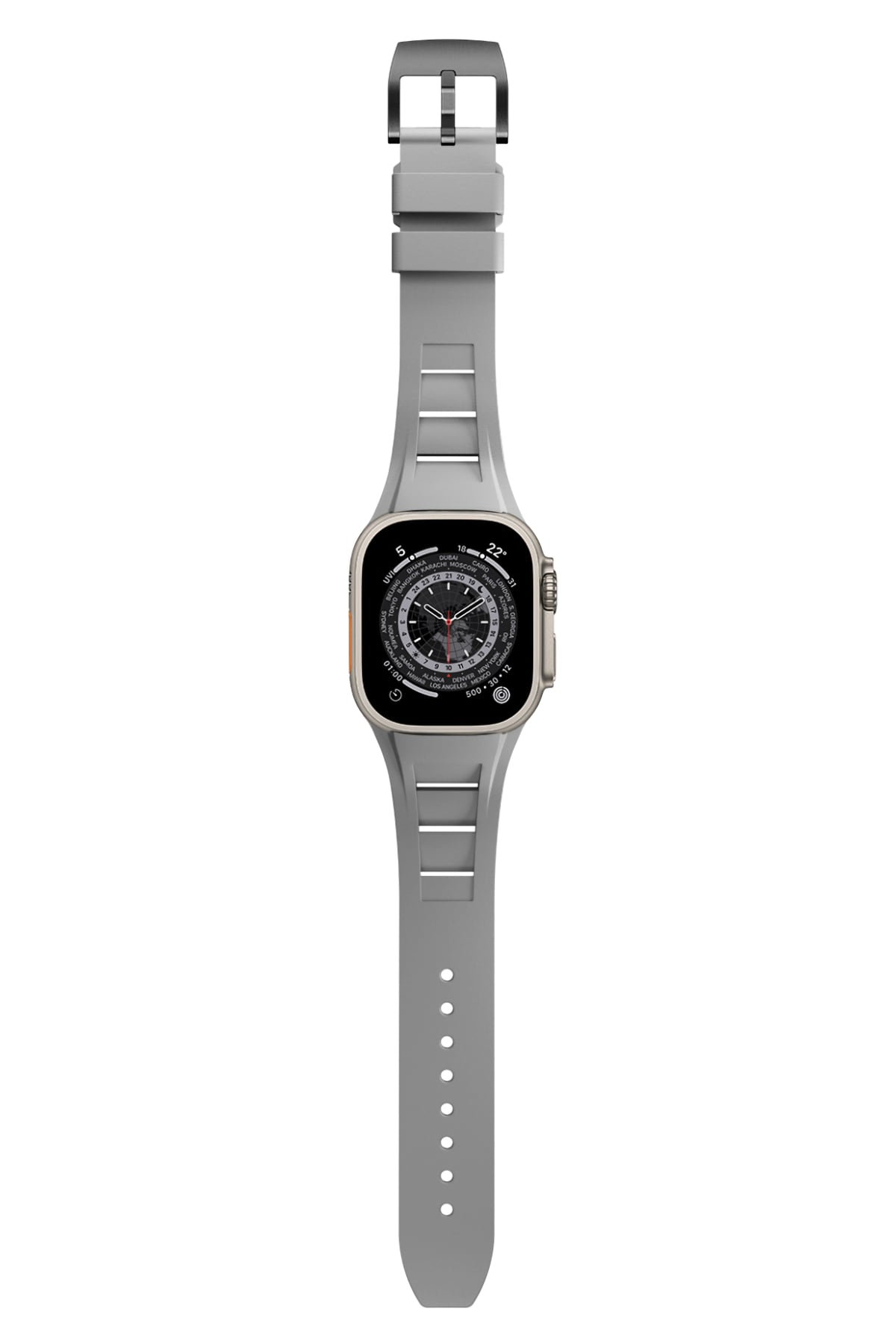 Apple Watch Ultra Uyumlu Terraflex Rubber Siyah Tokalı Gri Kordon