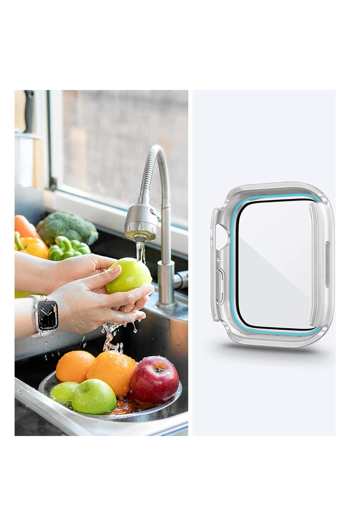 Apple Watch Uyumlu Ekran Koruyucu Kasa Suya Dayanıklı Silver