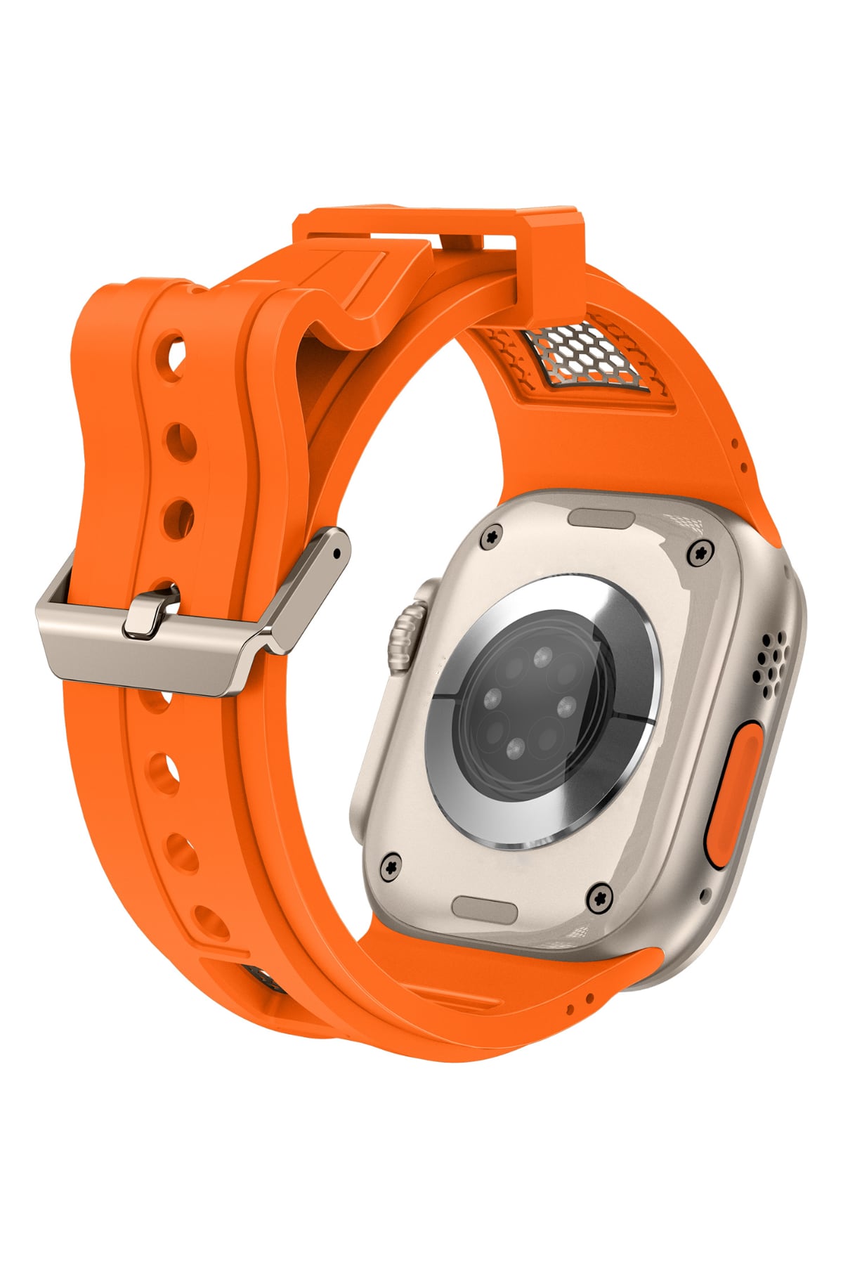 Apple Watch Uyumlu Hexagon Loop Silikon Kordon Turuncu