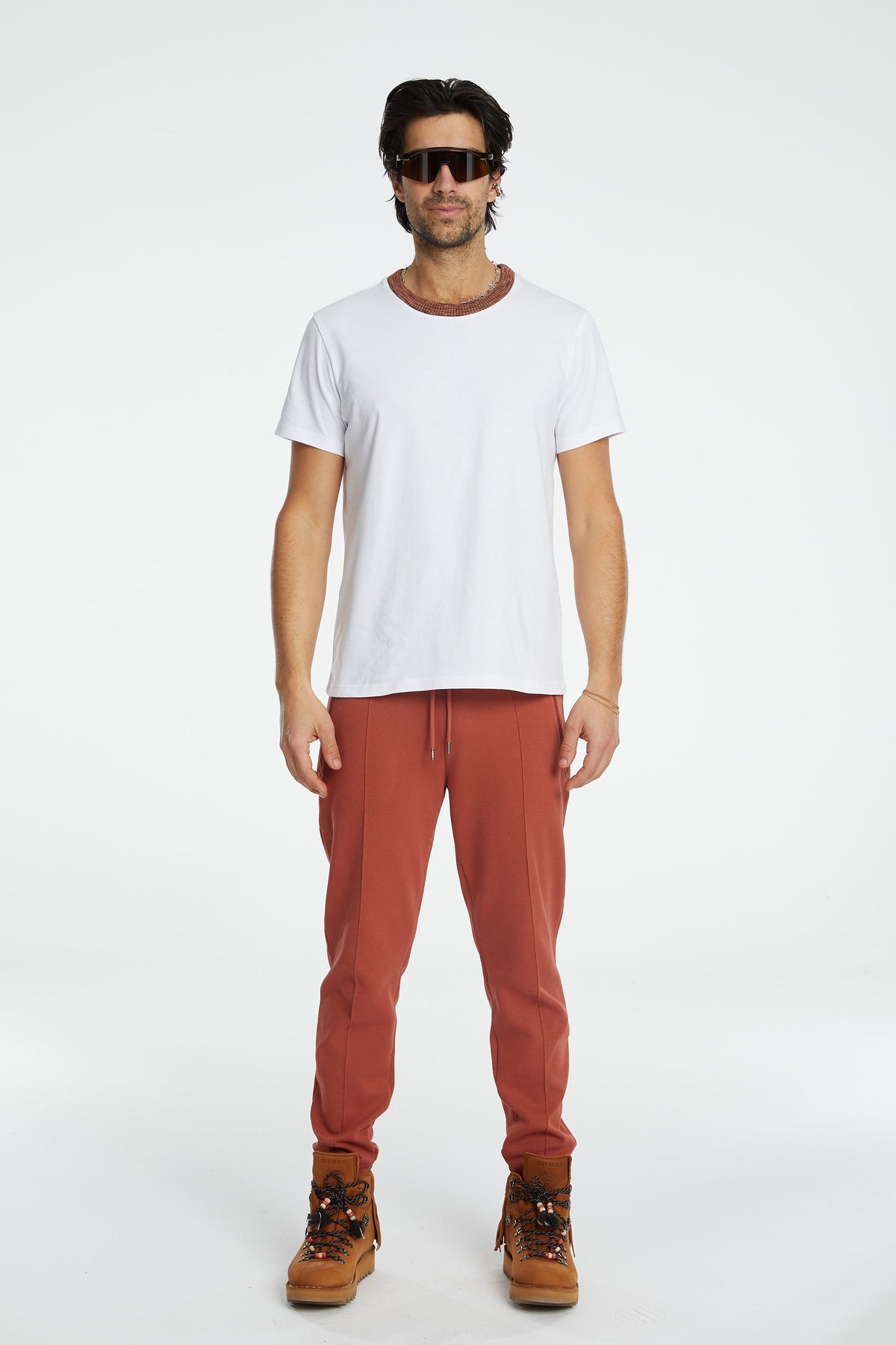 Denim Knit T-Shirt - Beyaz/Kiremit