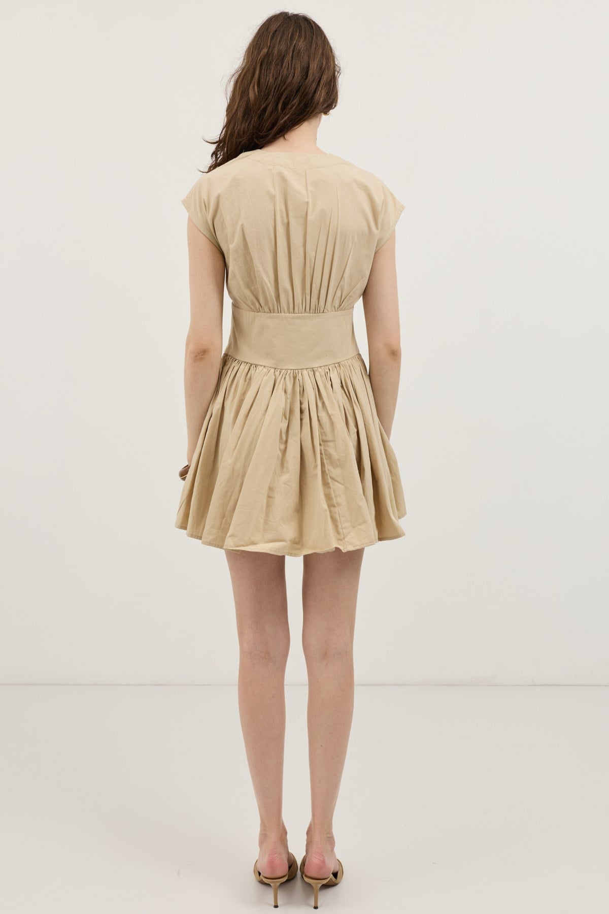 Antioch Bej Mini Poplin Kadın Elbise