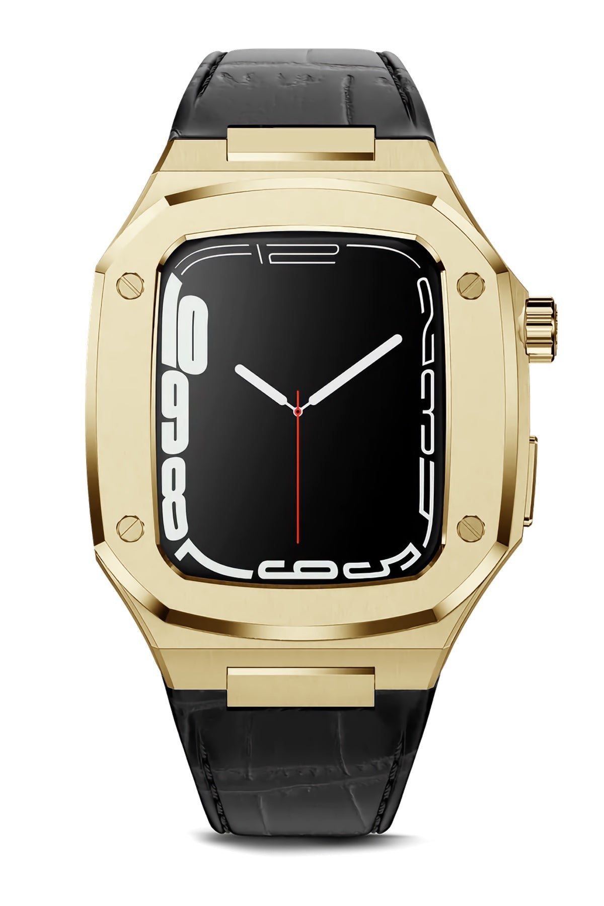 Apple Watch Uyumlu Belize Gold Kasa Koruyucu Deri Kordon Siyah