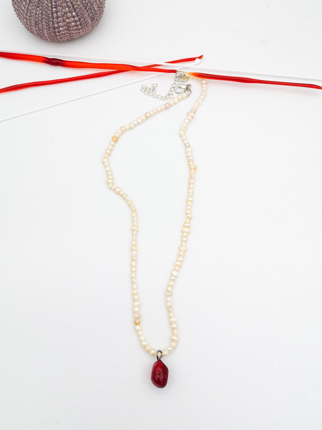 Murano Kırmızı Nar Inci Choker Gümüş Kolye