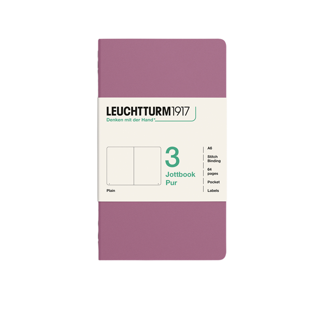 Leuchtturm1917 Jottbook Pur A6 64 Numaralandırılmış Sayfa Düz 3'Lü Paket Defter Dusty Rose 400712