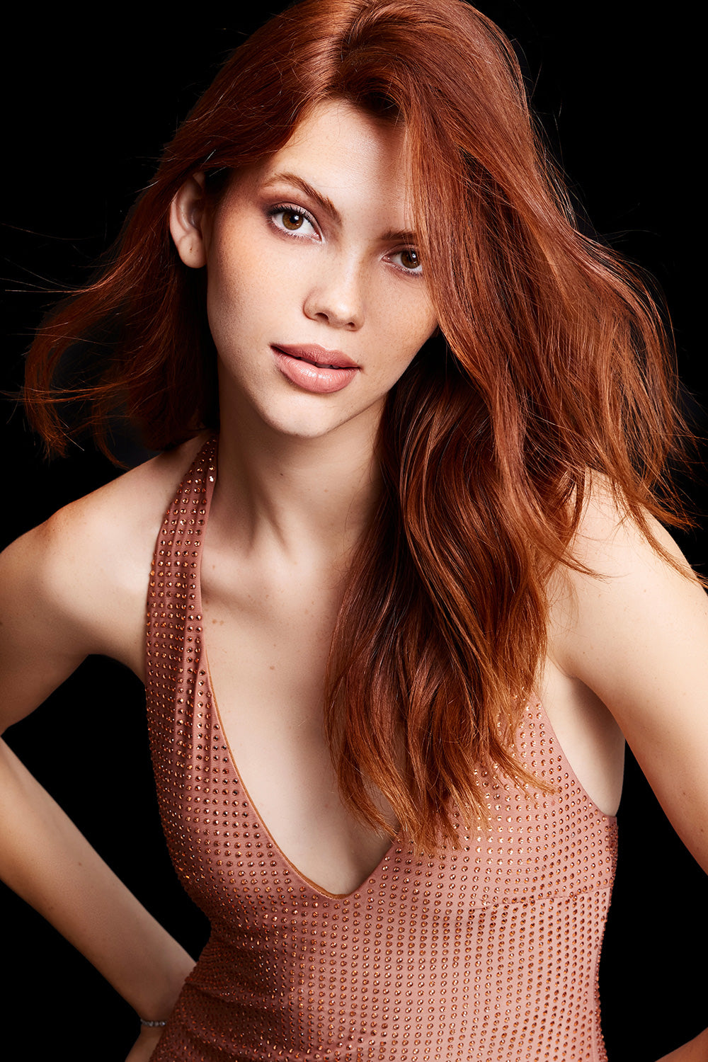 Esotte-Di̇xi̇e Taşlı Karamel Elbise-Elbise-4-Milagron.com