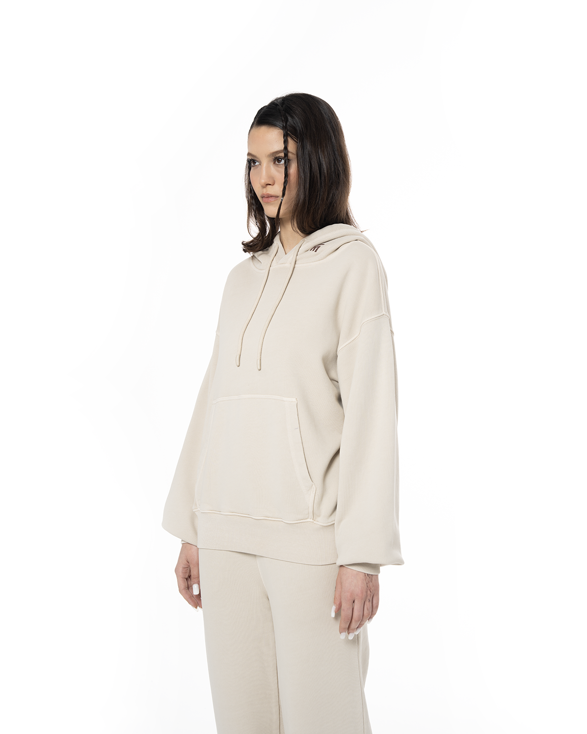 Kadin Oversize Fm Icon Nakişli Hoodie - Bej