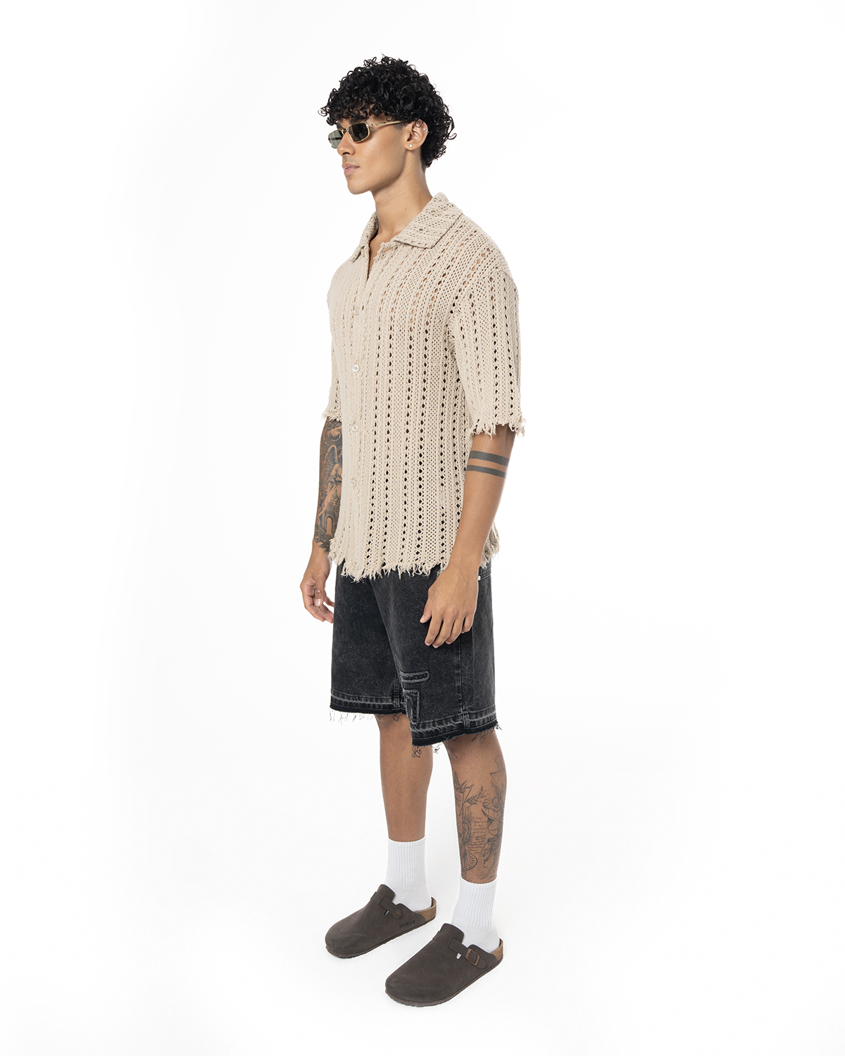 Erkek Relaxed Fit DeliKli Örme Gömlek - Latte