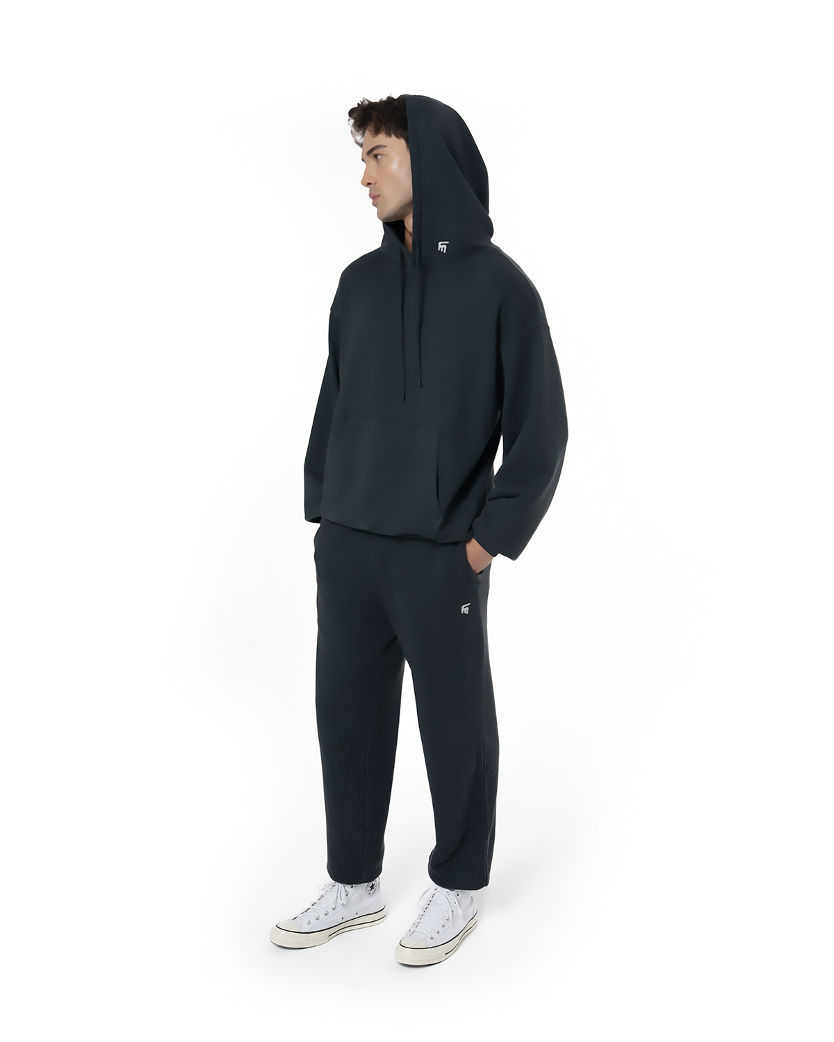 Erkek Oversize Fm Icon Nakişli Hoodie - SiYah