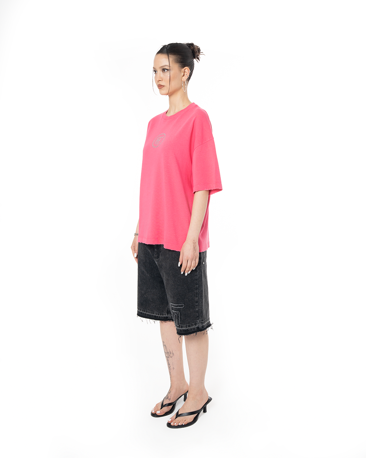Kadin Oversize Fm Icon Yipratmali TiŞört - Pembe