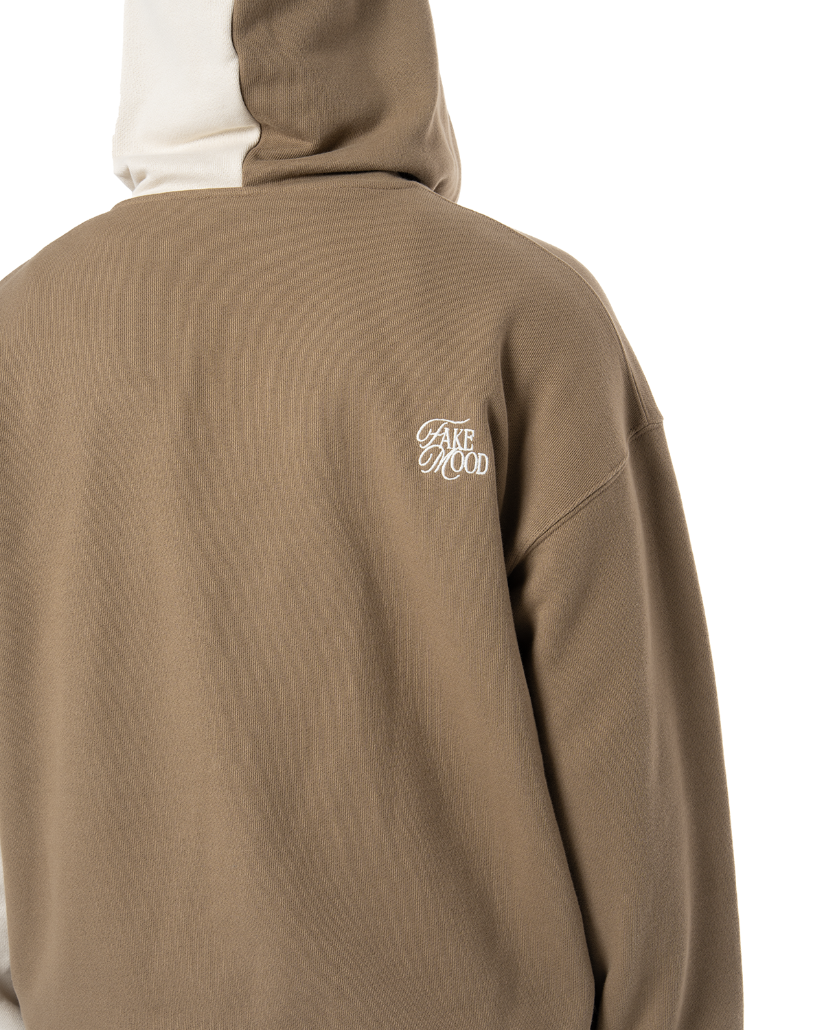 Erkek Oversize AsiMetriK KesiM Nakişli Zip Hoodie - Bej / Kahverengi