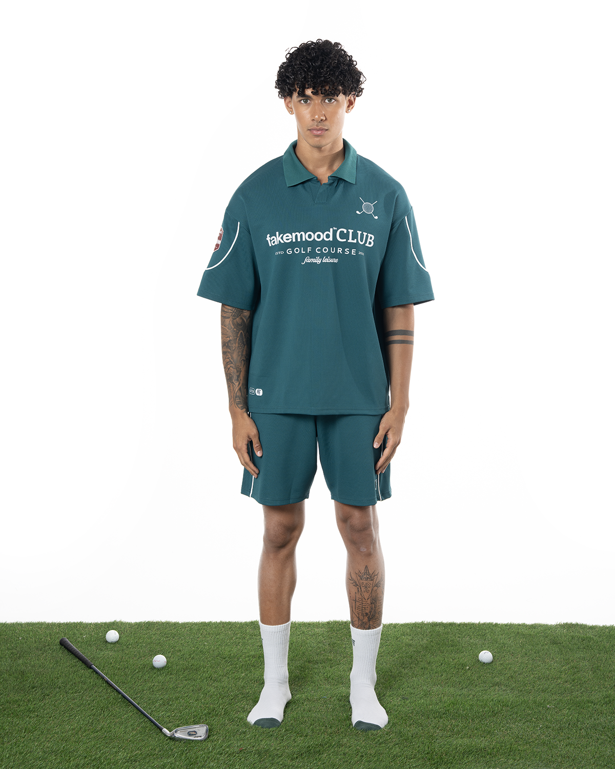 Erkek Oversize Fakemood Jersey Polo Yaka Golf Forma - YeşiL