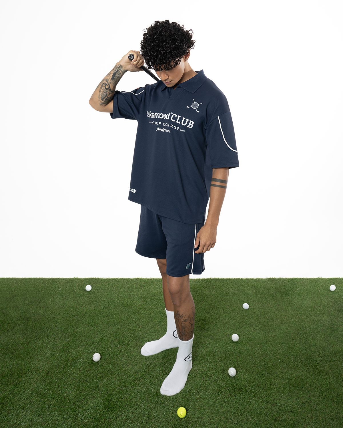Kadin Oversize Fakemood Jersey Polo Yaka Golf Forma - LaciVert