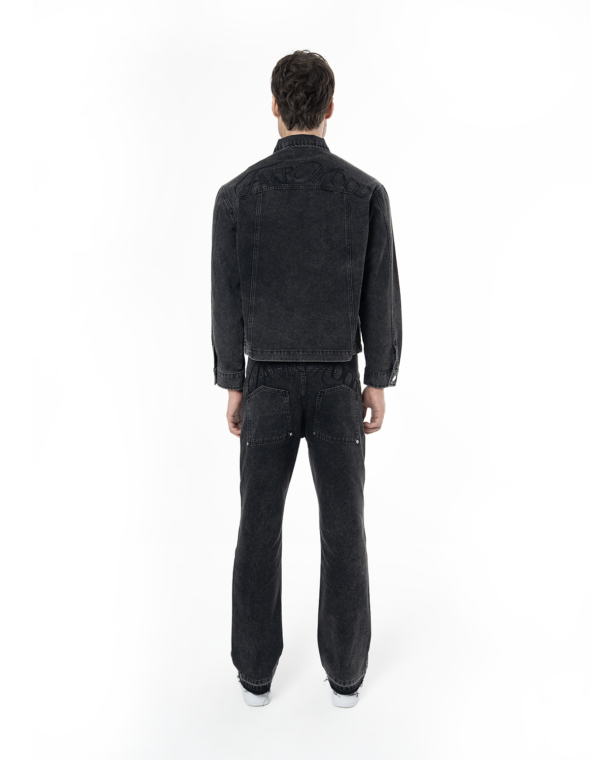 Unisex Relaxed Fit Fakemood Nakişli Premium Denim Pantolon - SiYah