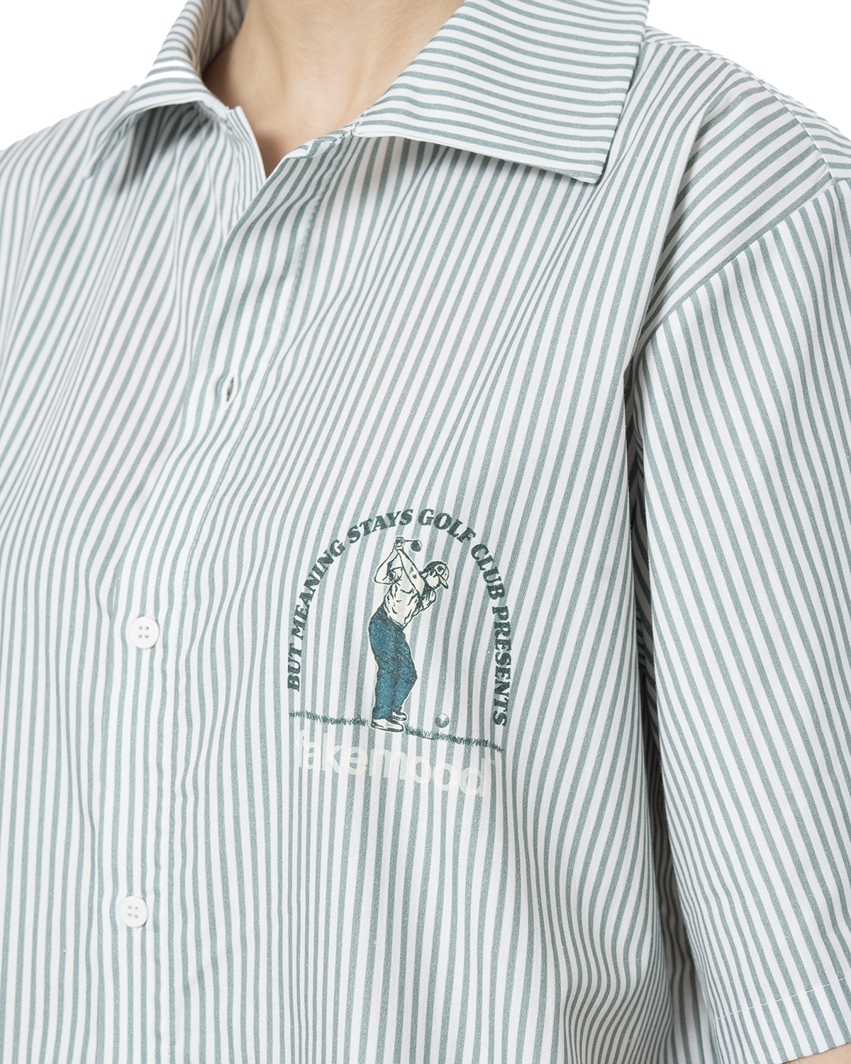 Erkek Oversize ÇiZgiLi Motto Etketli Golf Club Gömlek - YeşiL
