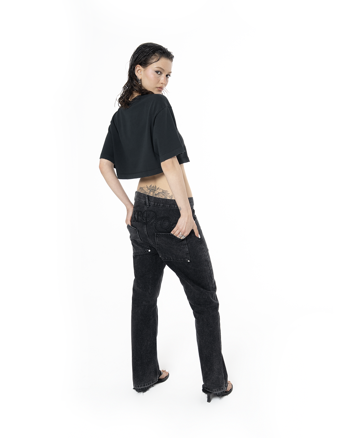 Kadin Oversize Fm Icon Yipratmali Crop TiŞört - SiYah