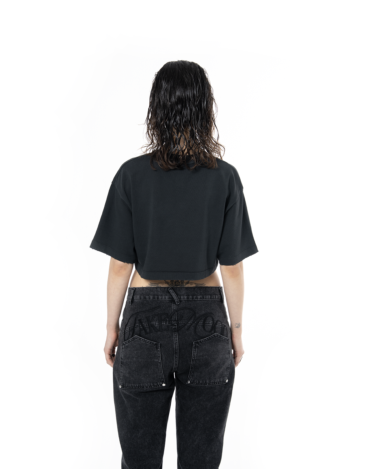 Kadin Oversize Fm Icon Yipratmali Crop TiŞört - SiYah