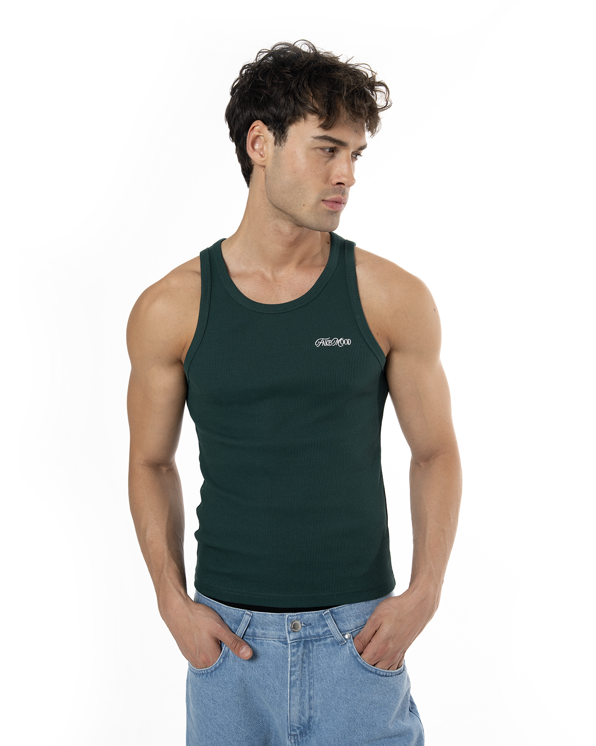 Erkek Fakemood Nakişli Top Tank - YeşiL