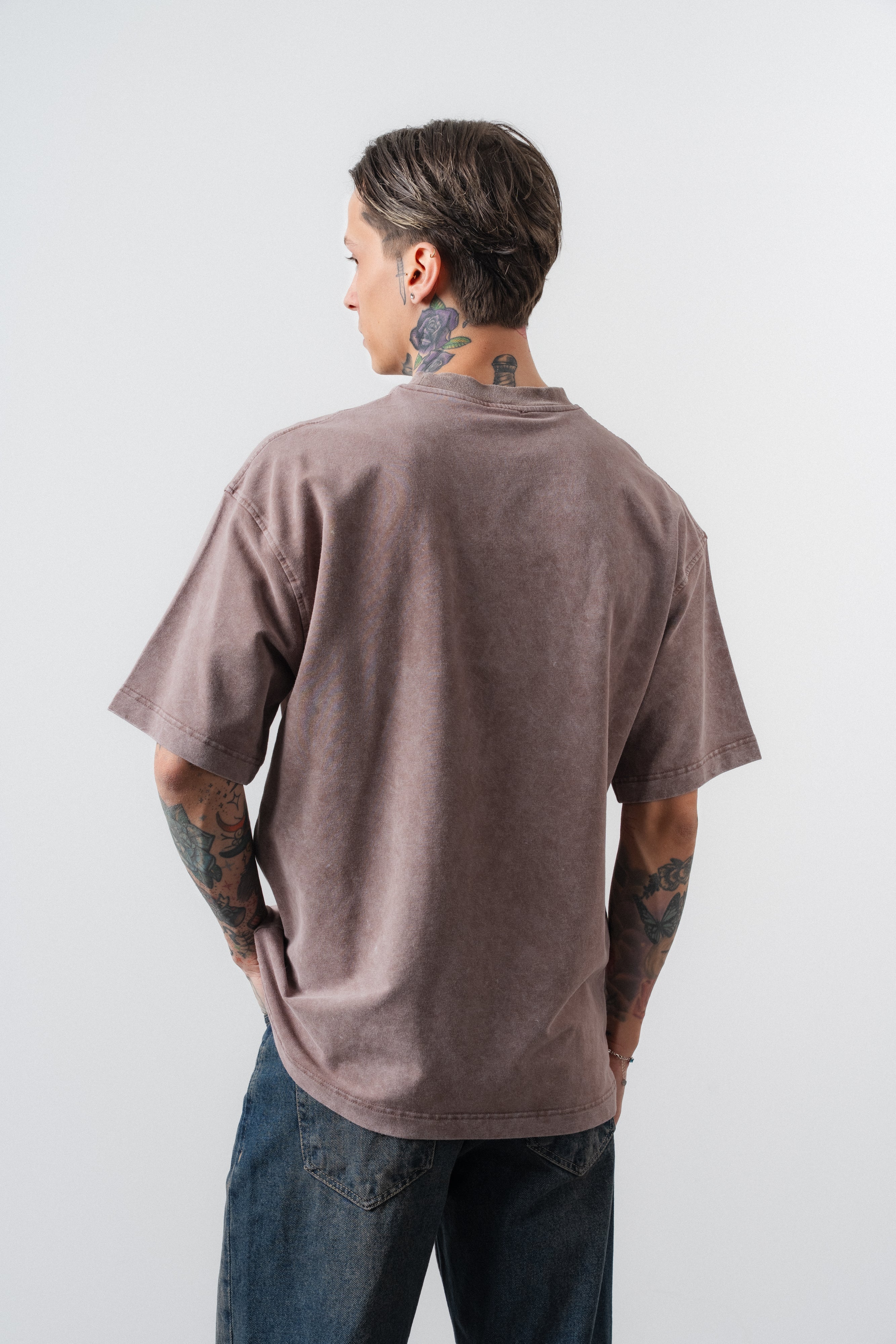Erkek Archive Nakışlı Yıkamalı Oversize T-Shirt Kahve