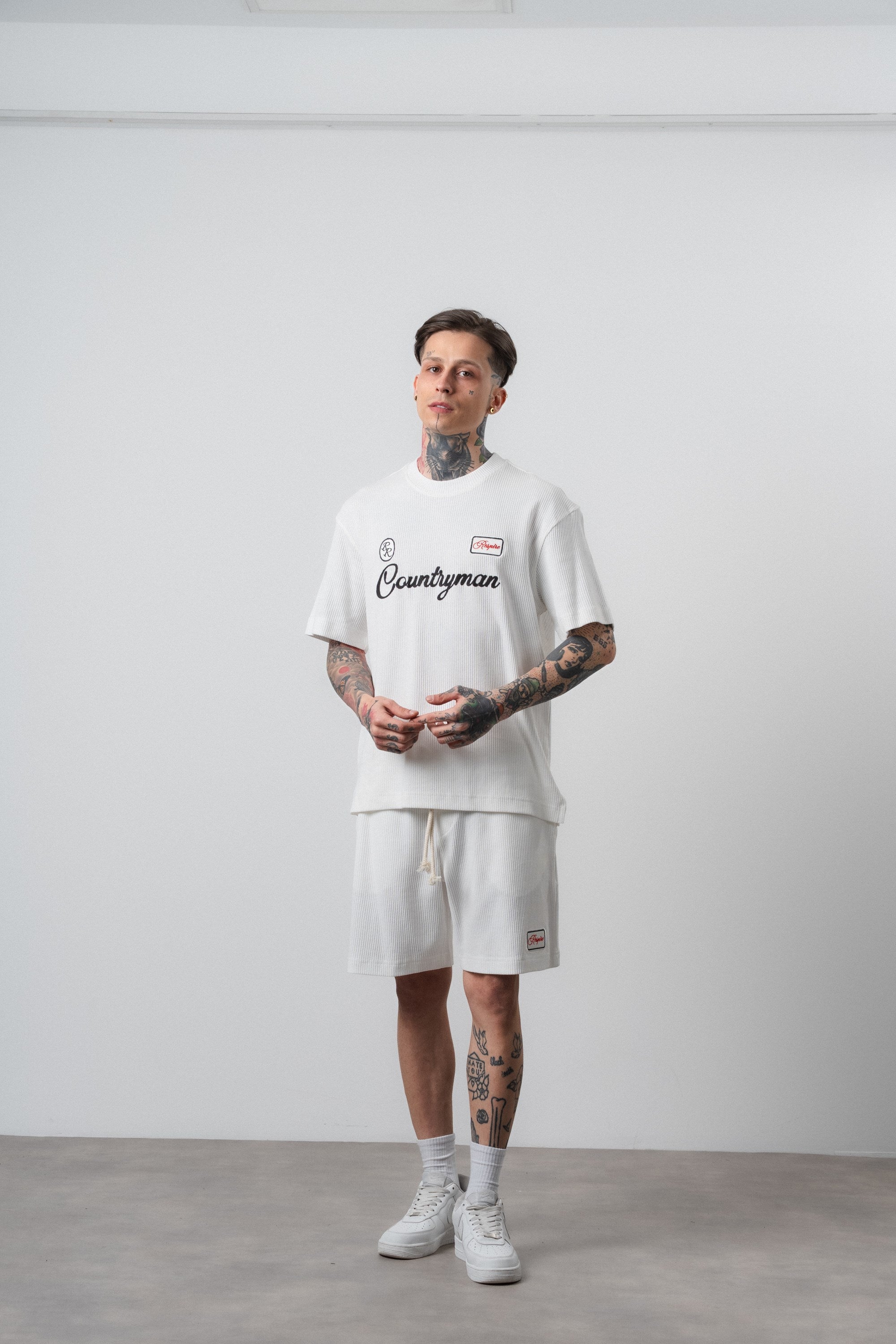 Erkek Countryman Nakışlı Regular Fit T-Shirt Şort Takım Ekru