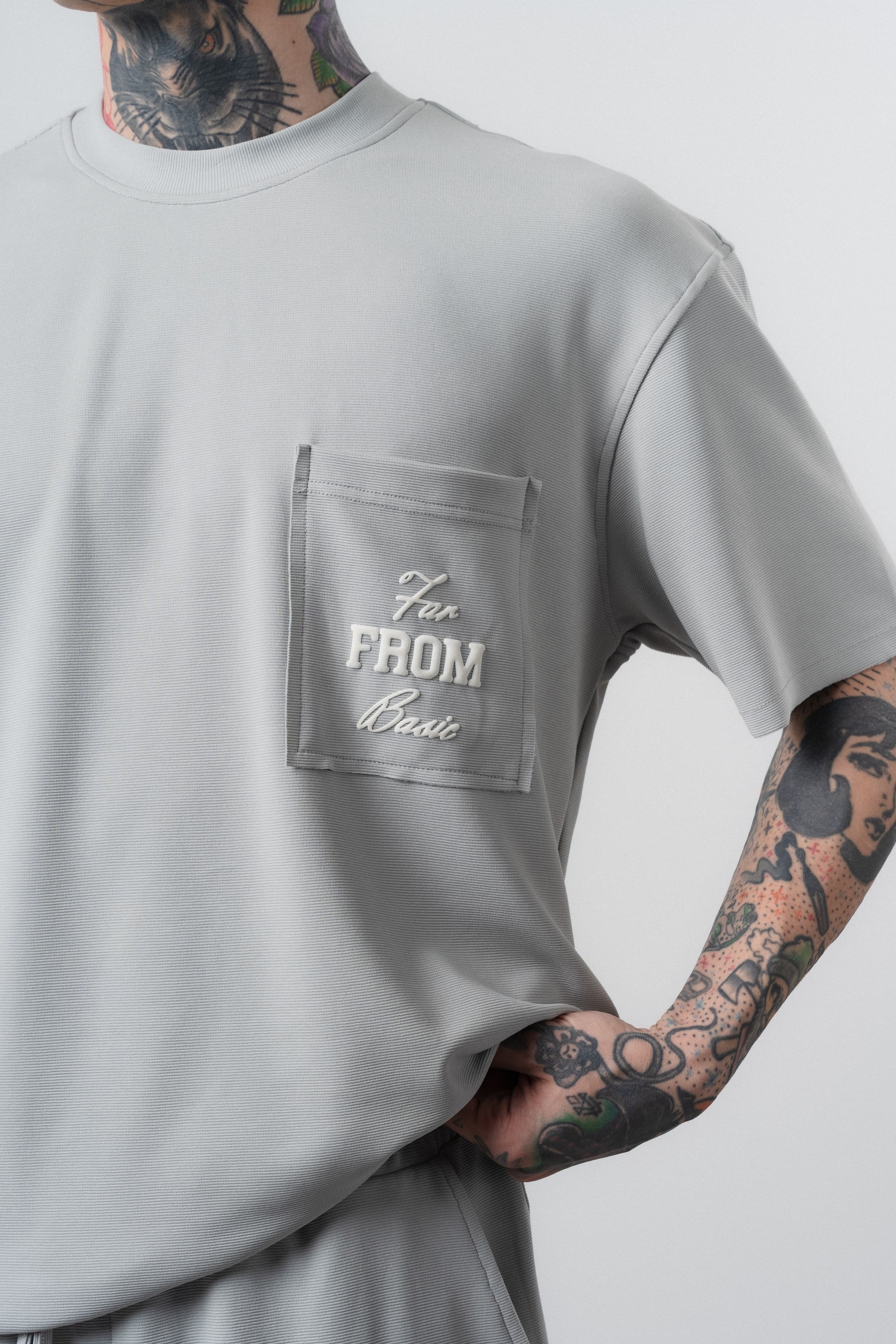 Erkek Far From Basic Baskılı Regular Fit T-Shirt Şort Takım Gri
