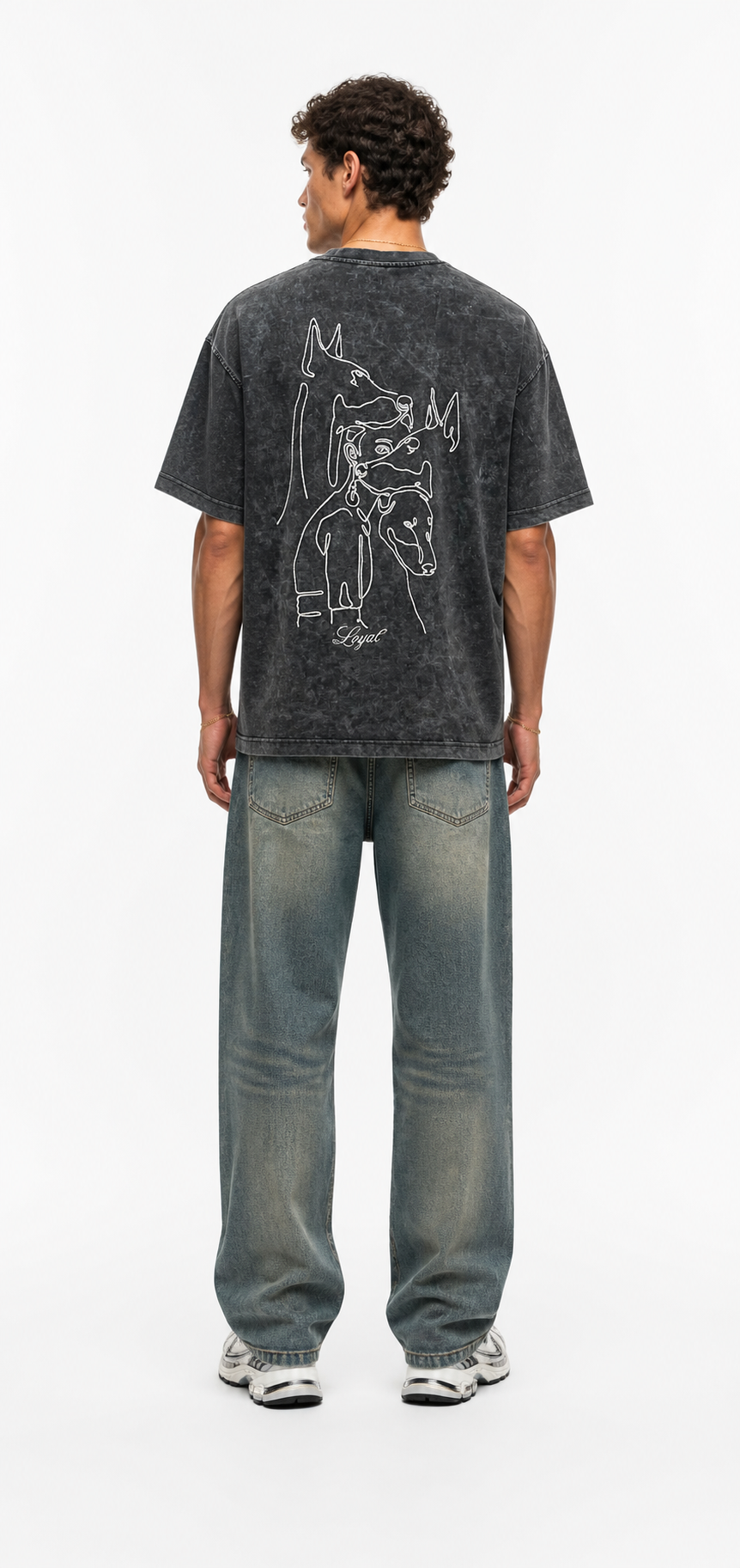 Erkek Nakış Detaylı Yıkamalı Oversize T-Shirt Siyah