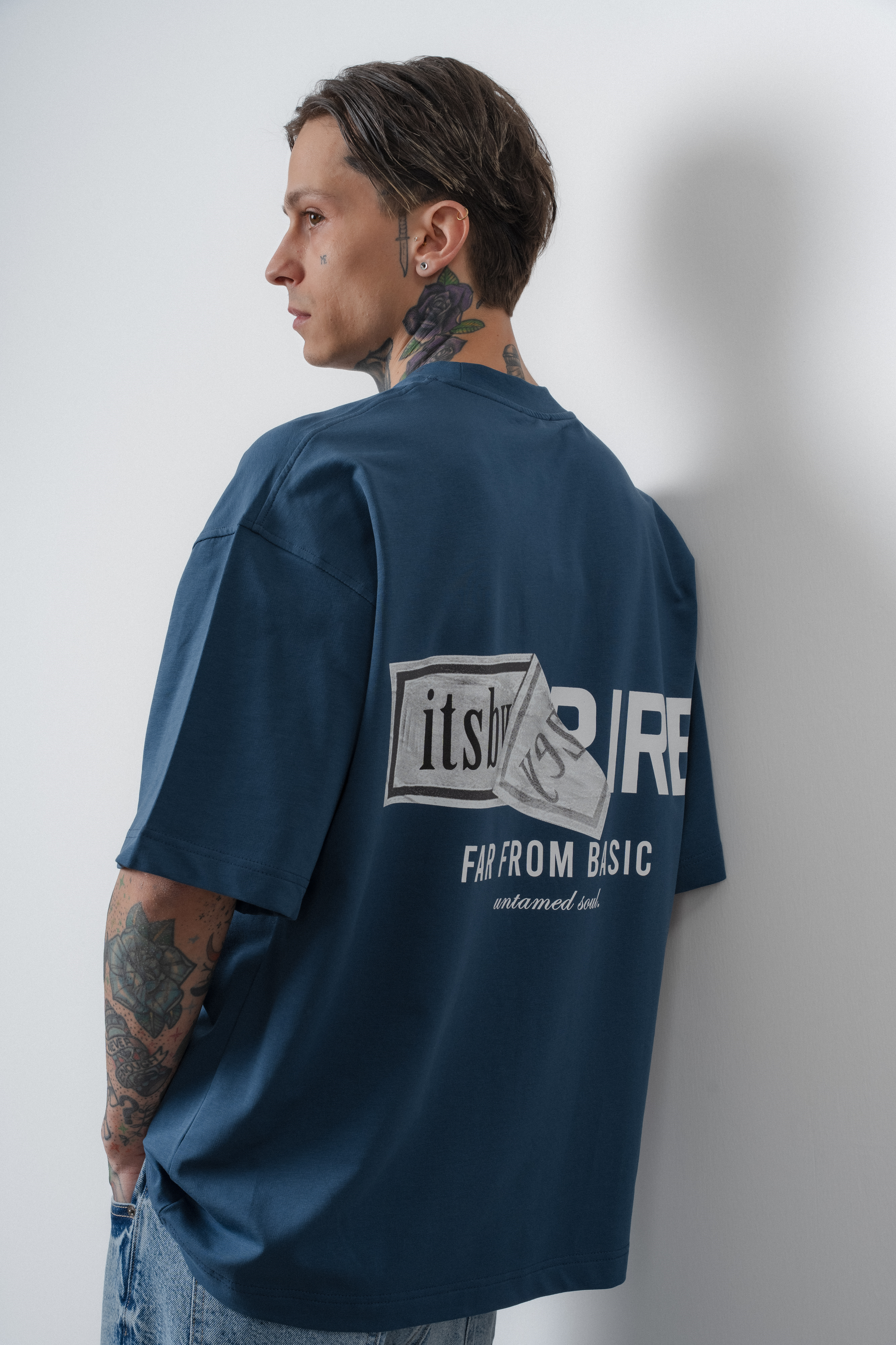 Erkek Respire X Itsbyzey Baskılı Oversize T-Shirt Lacivert