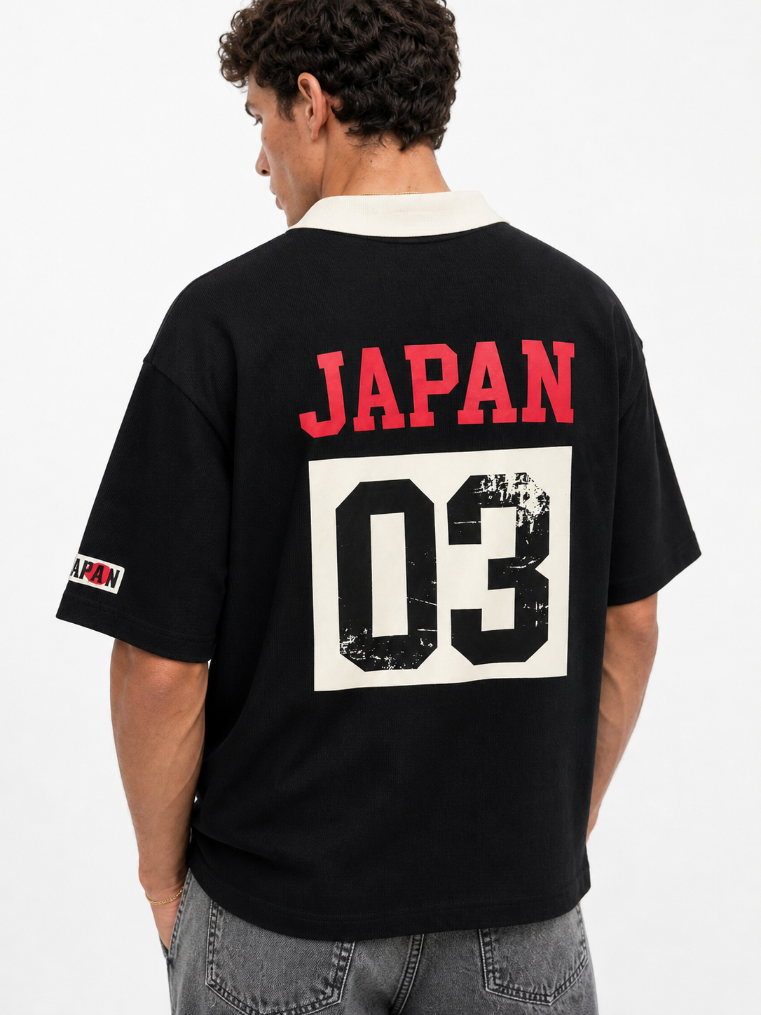 Erkek Yaka Detaylı Oversize T-Shirt Siyah