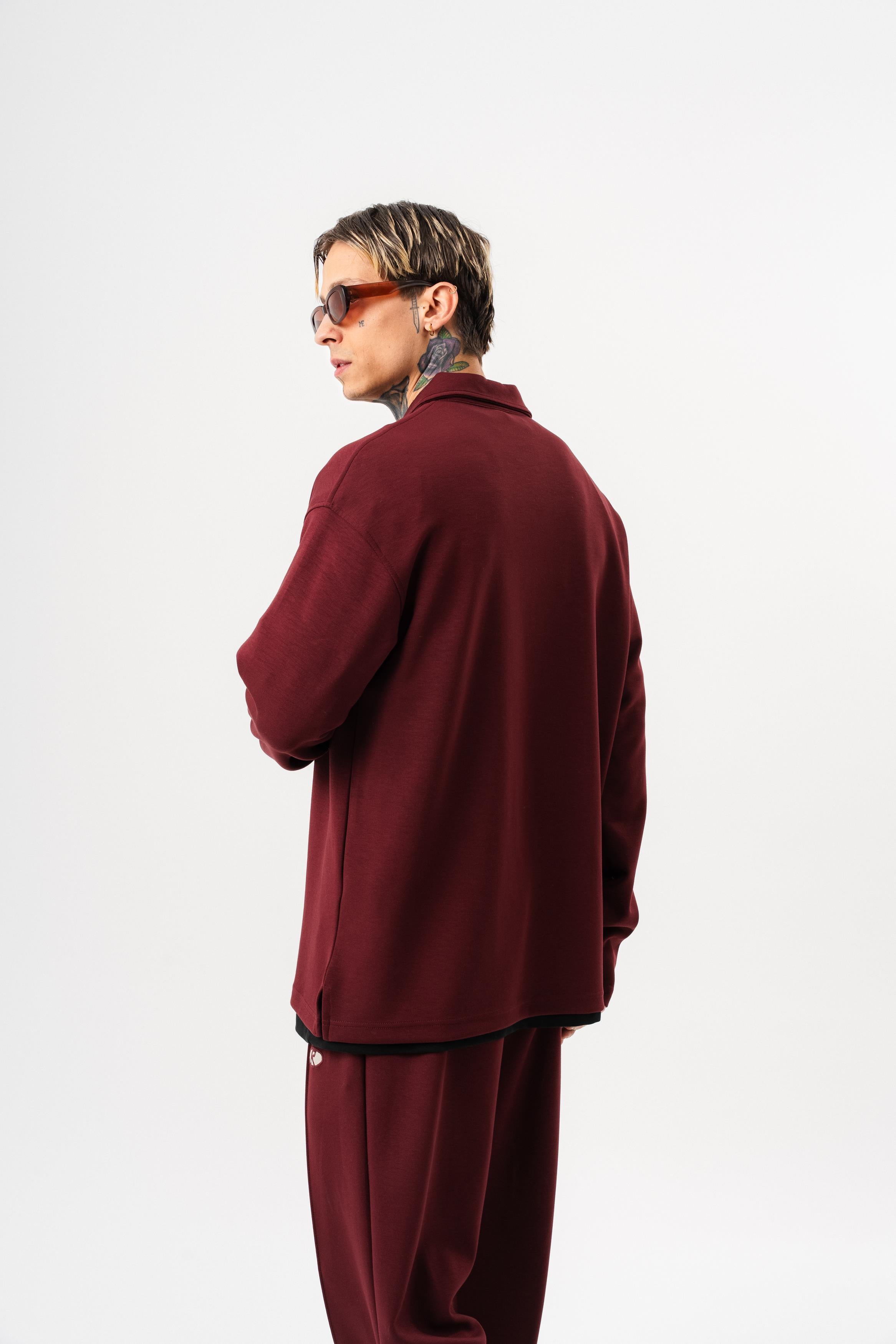 Erkek Yarım Fermuarlı Modal Sweatshirt Vişne