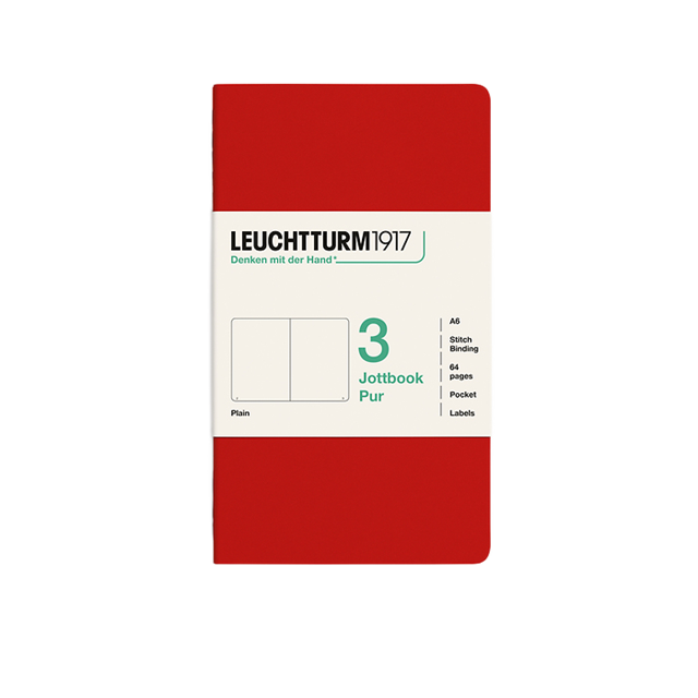 Leuchtturm1917 Jottbook Pur A6 64 Numaralandırılmış Sayfa Düz 3'Lü Paket Defter Cherry 400713