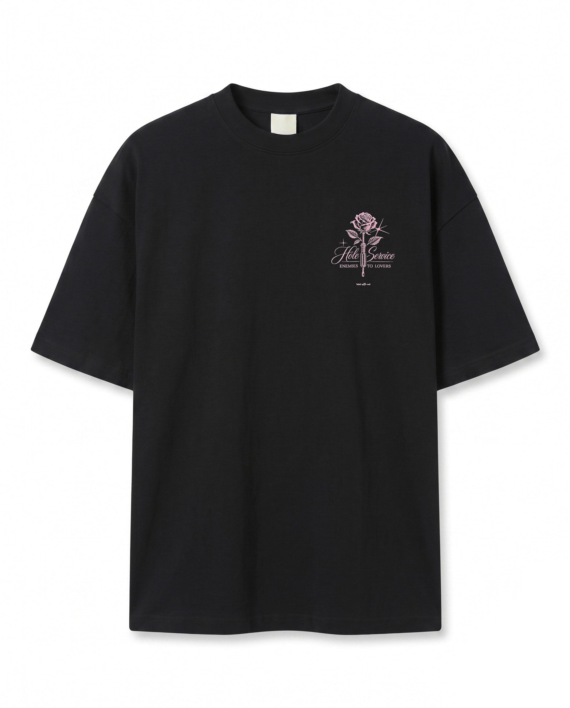 Gül Grafik Baskılı Siyah Oversize T-Shirt