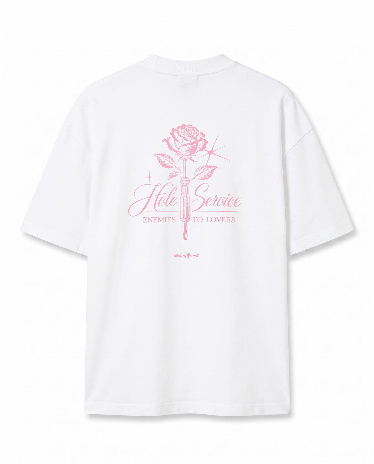Pembe Gül Baskılı Ekru Oversize T-Shirt