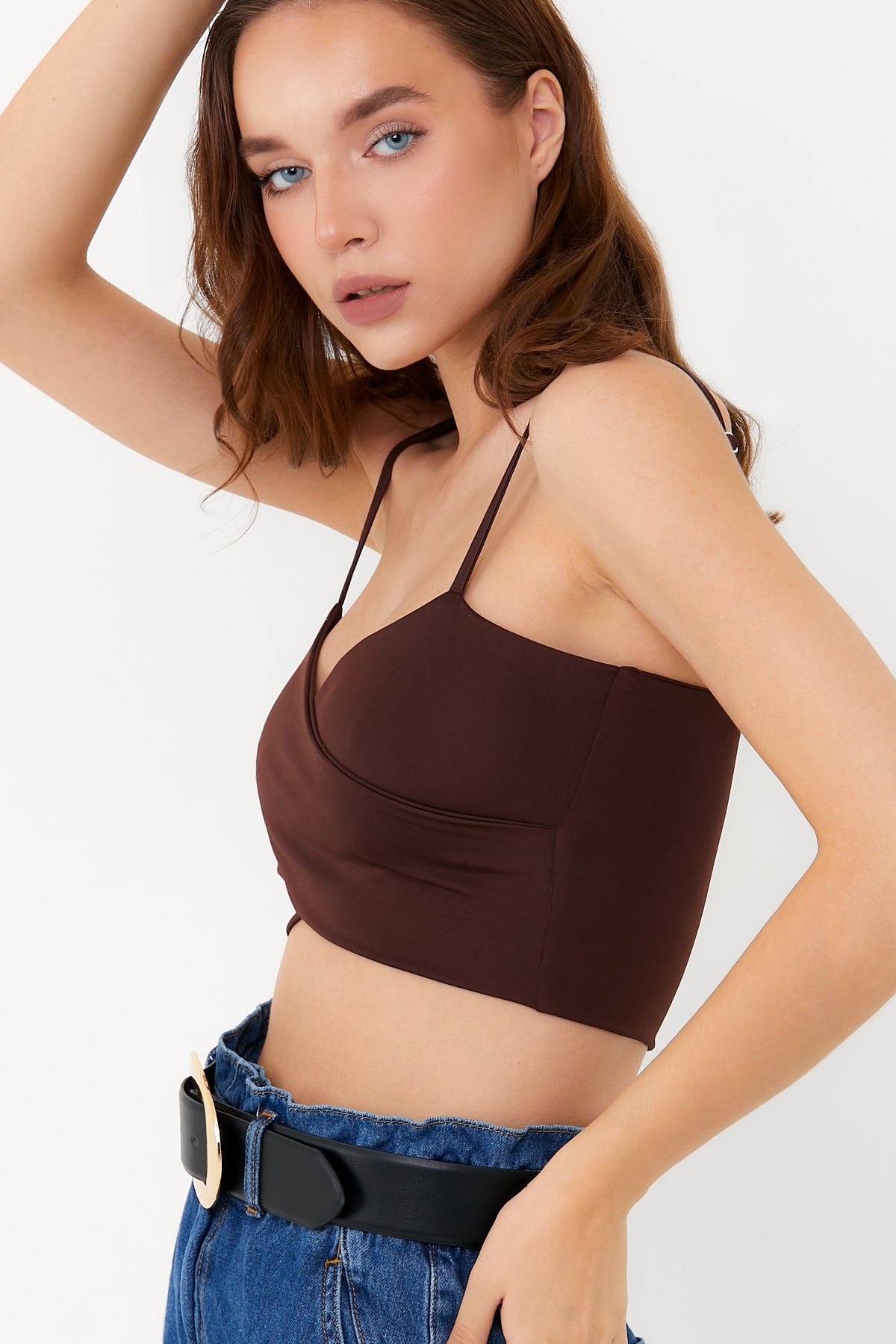 Dione Çapraz Askılı Crop Top | Kahverengi