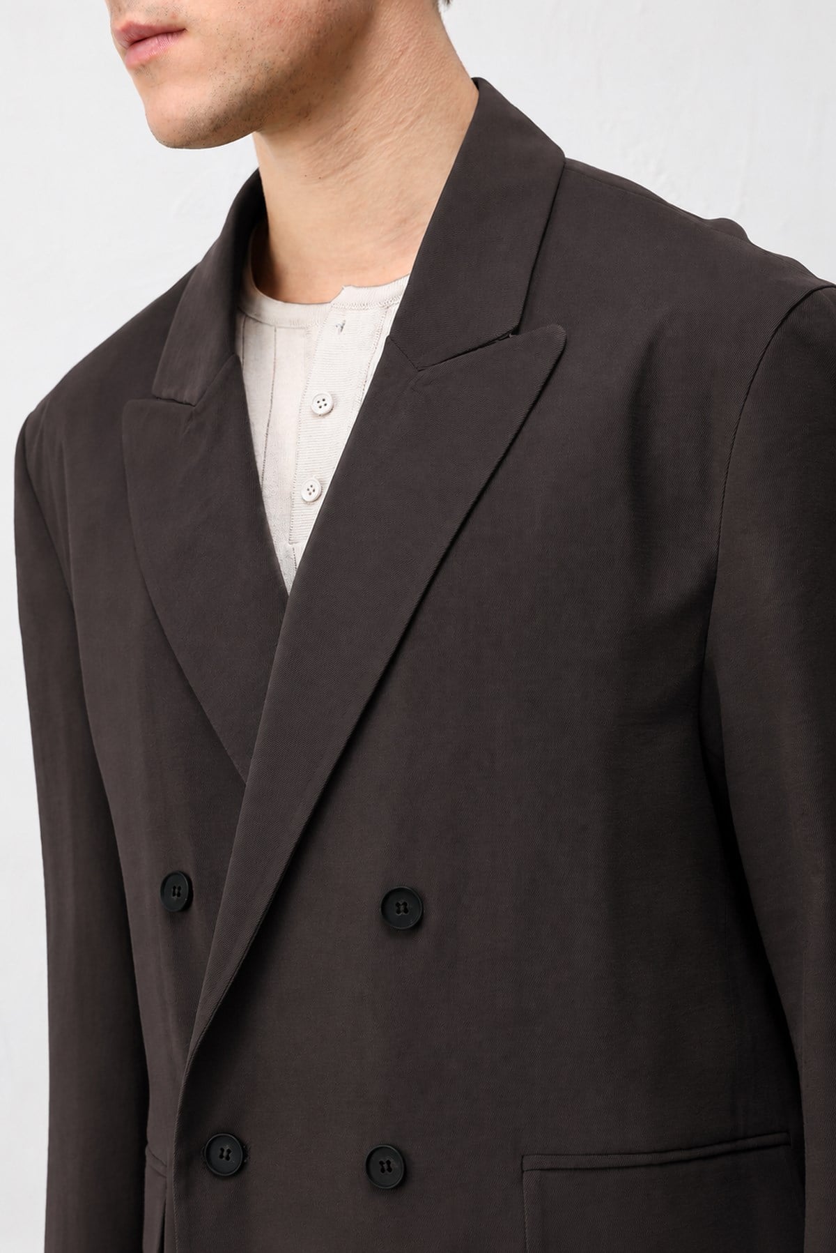 Antioch Koyu Kahve Modal Karışımlı Relaxed Fit Erkek Blazer Ceket