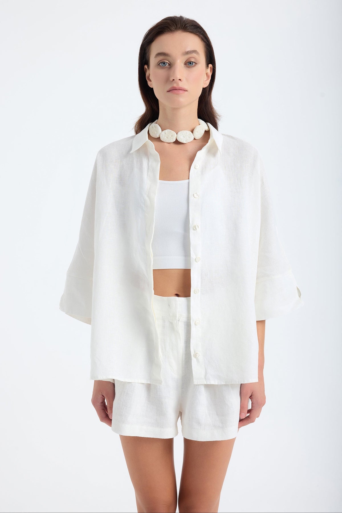 Iyan Oversize Keten Gömlek - Beyaz